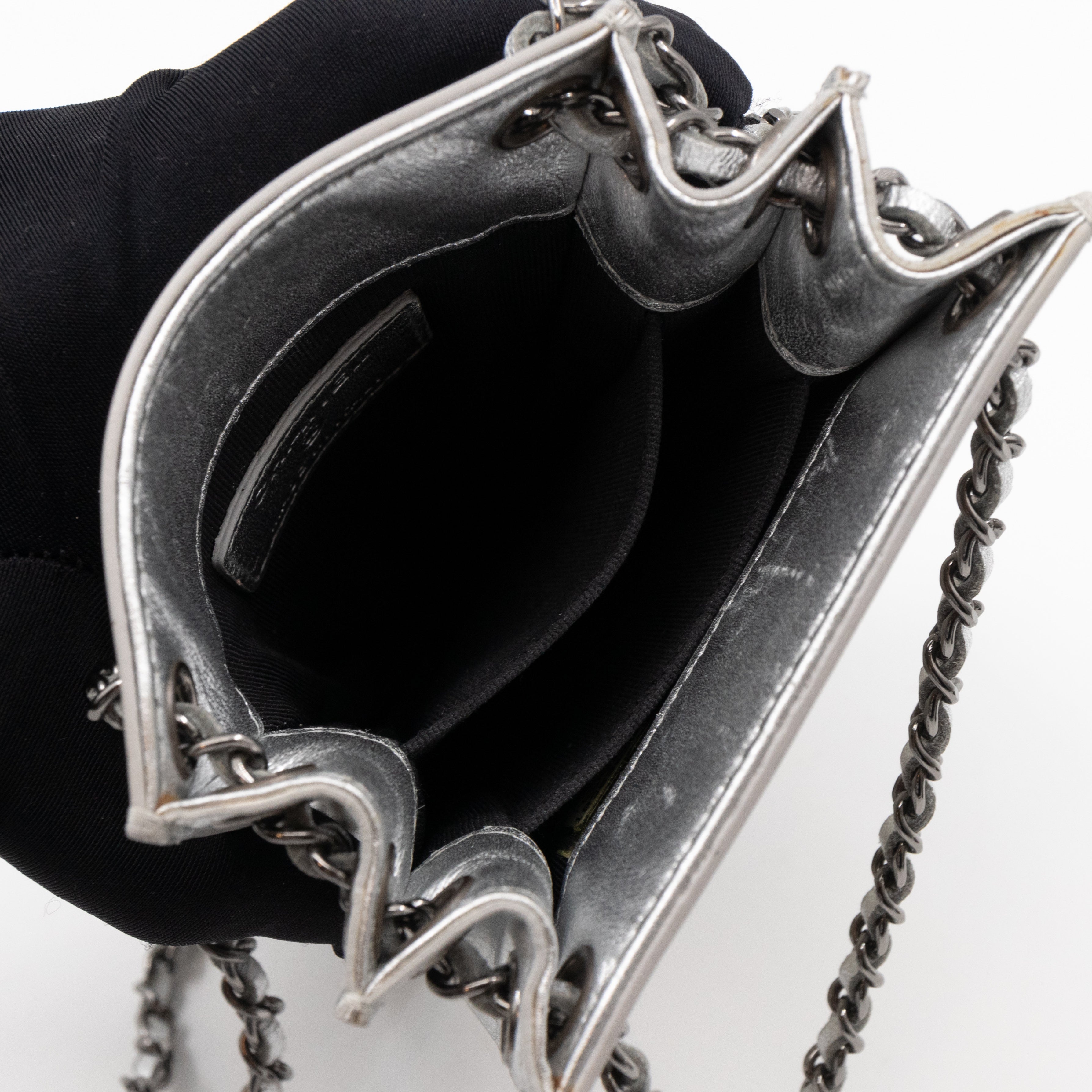 CC Phone Holder Crossbody Bag Silver Metallic Patent Leather