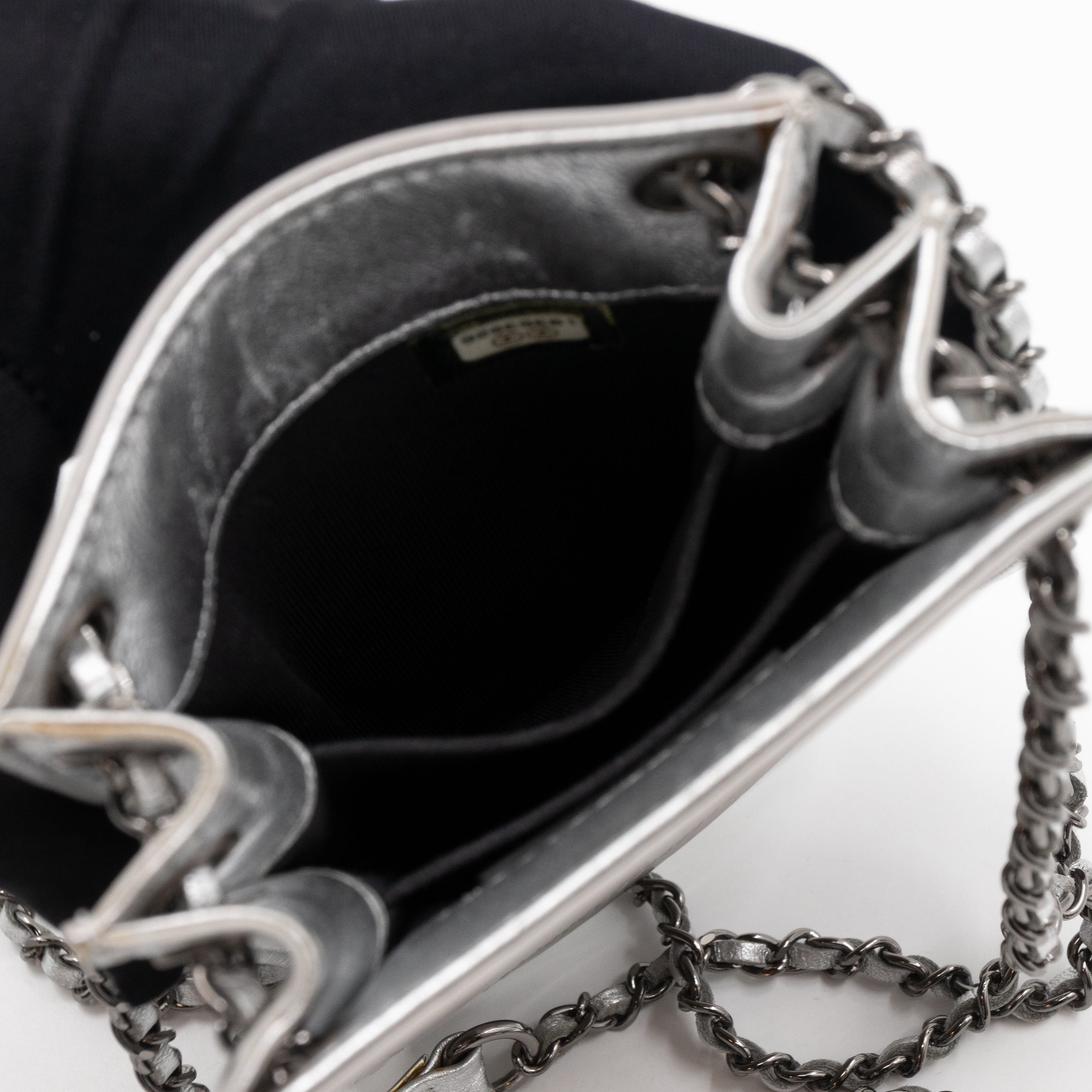 CC Phone Holder Crossbody Bag Silver Metallic Patent Leather