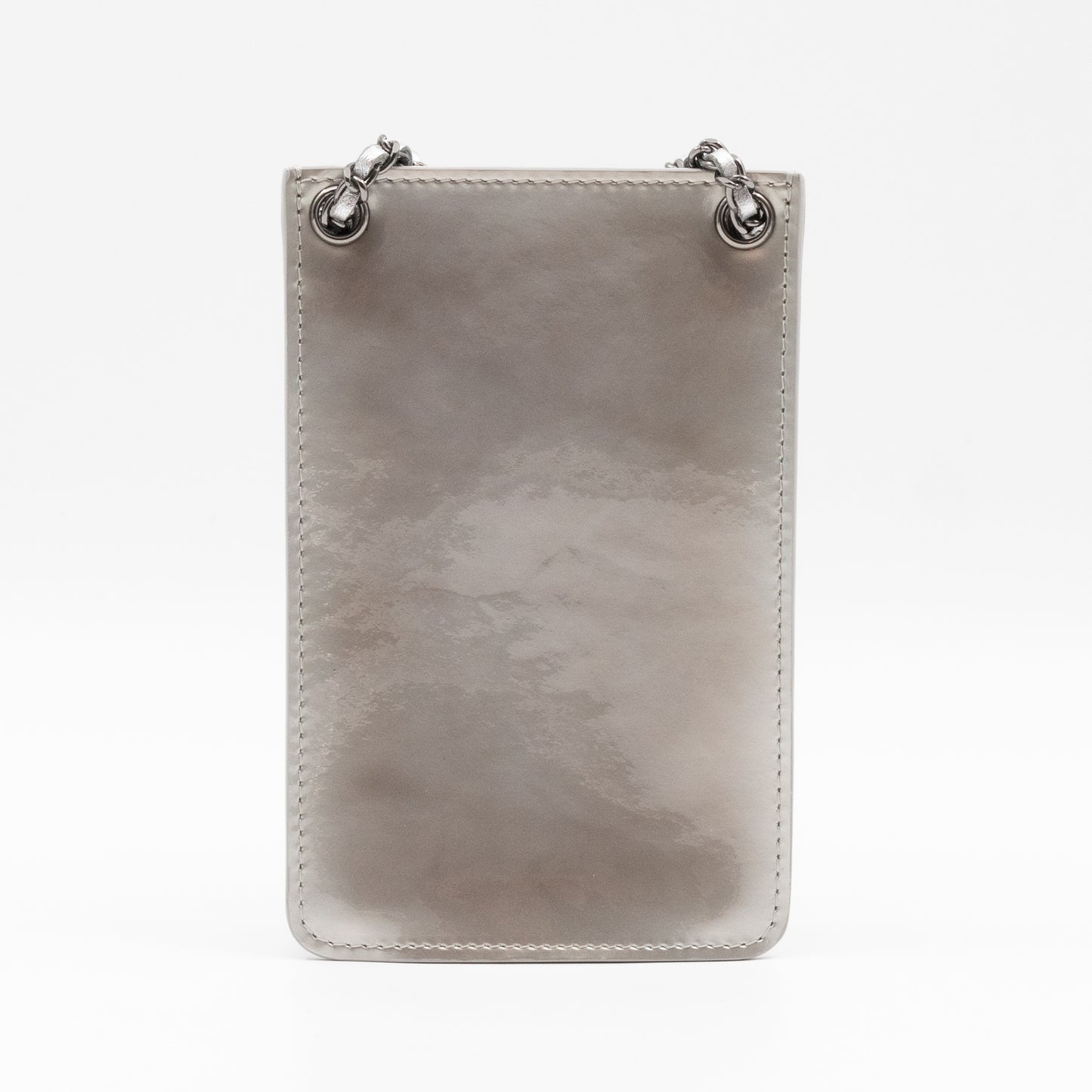CC Phone Holder Crossbody Bag Silver Metallic Patent Leather