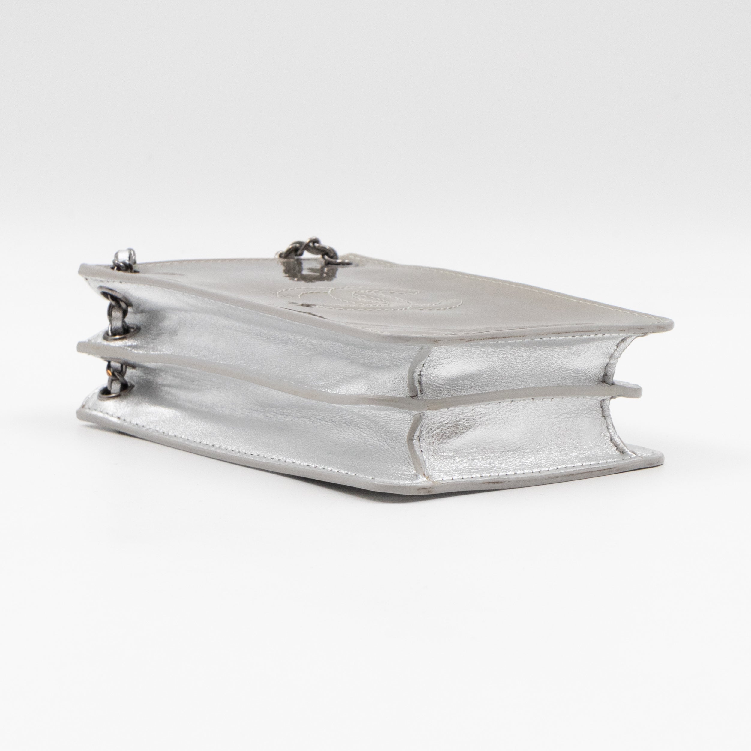 CC Phone Holder Crossbody Bag Silver Metallic Patent Leather