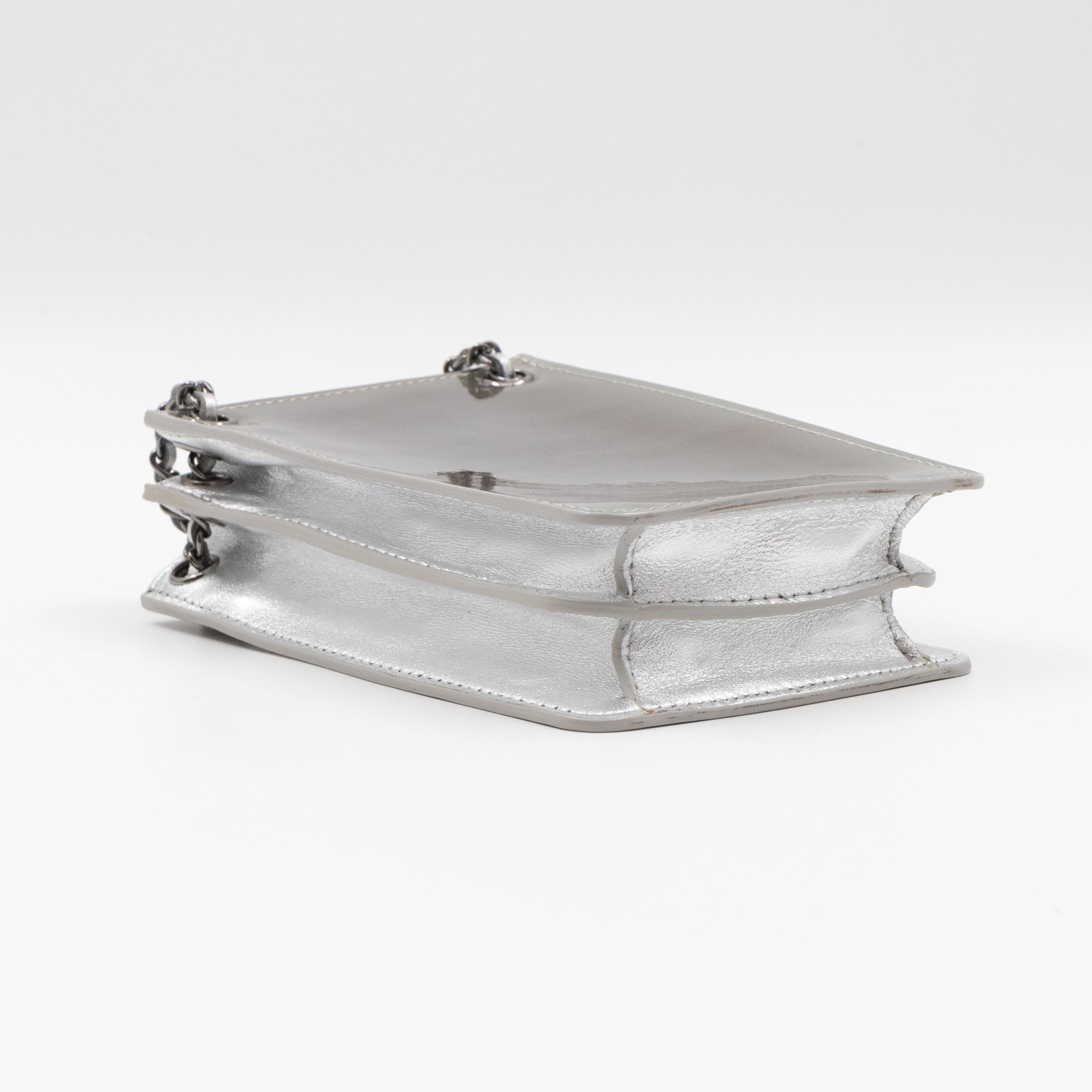 CC Phone Holder Crossbody Bag Silver Metallic Patent Leather