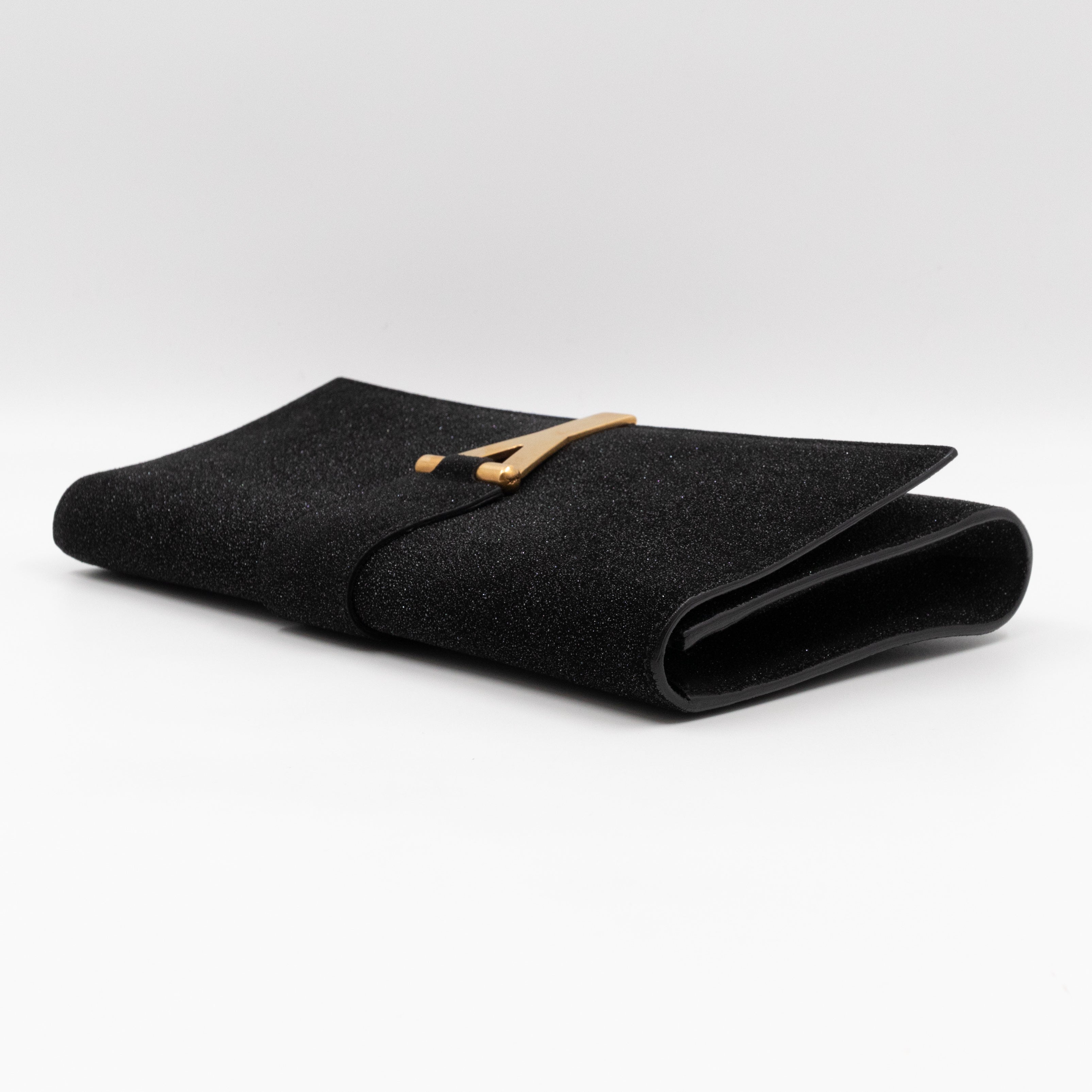 Chyc Ligne Y Clutch Black Glitter Leather