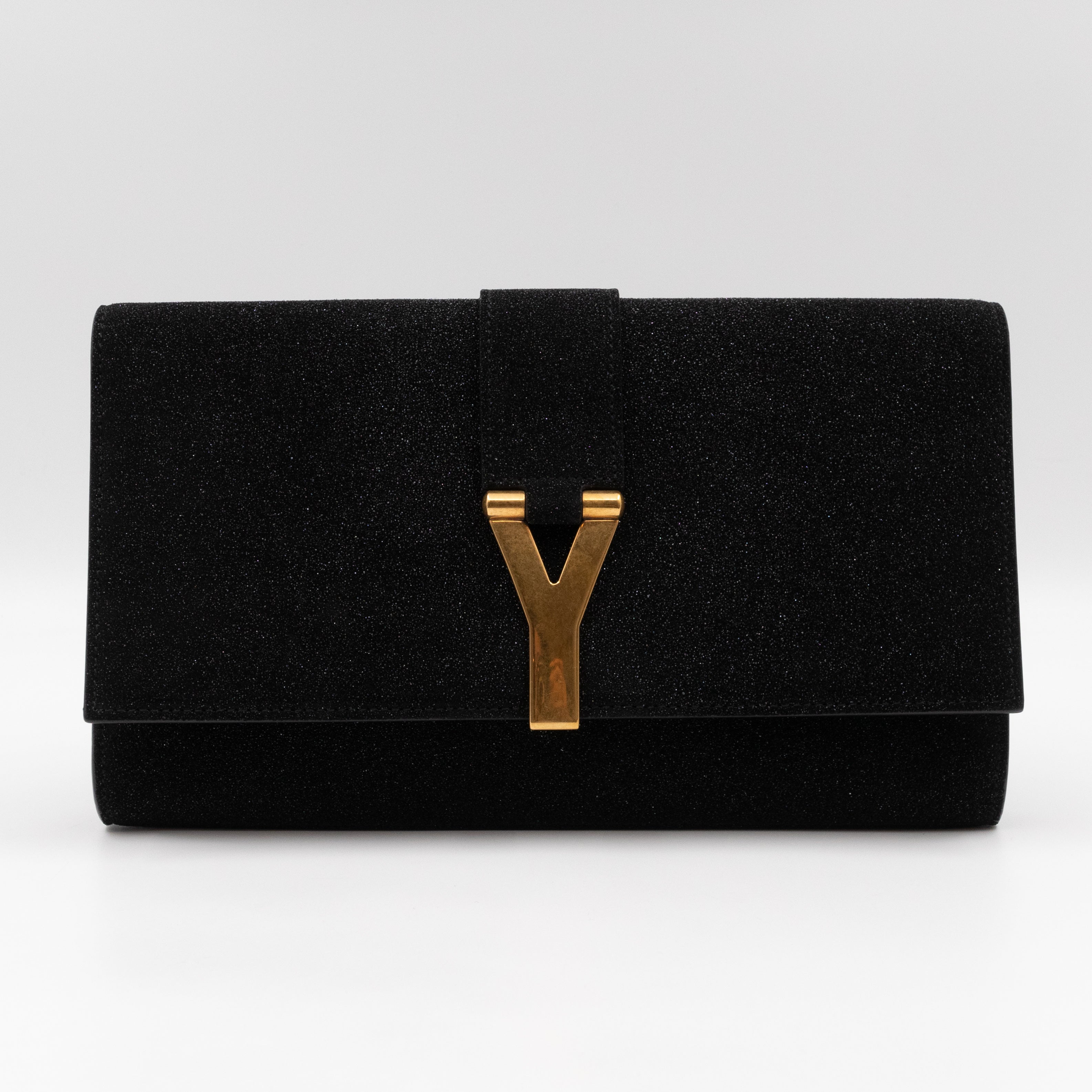 Chyc Ligne Y Clutch Black Glitter Leather