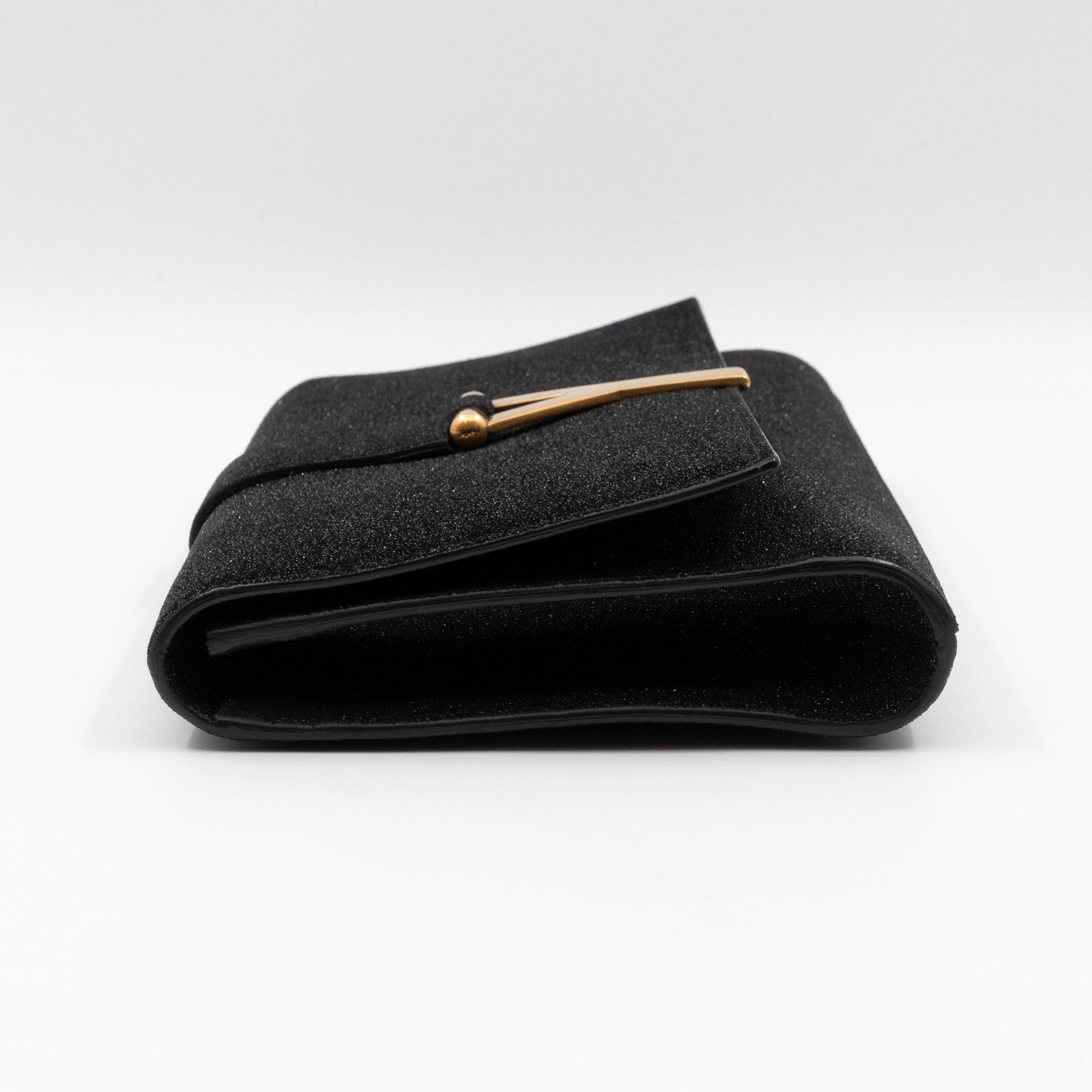 Chyc Ligne Y Clutch Black Glitter Leather