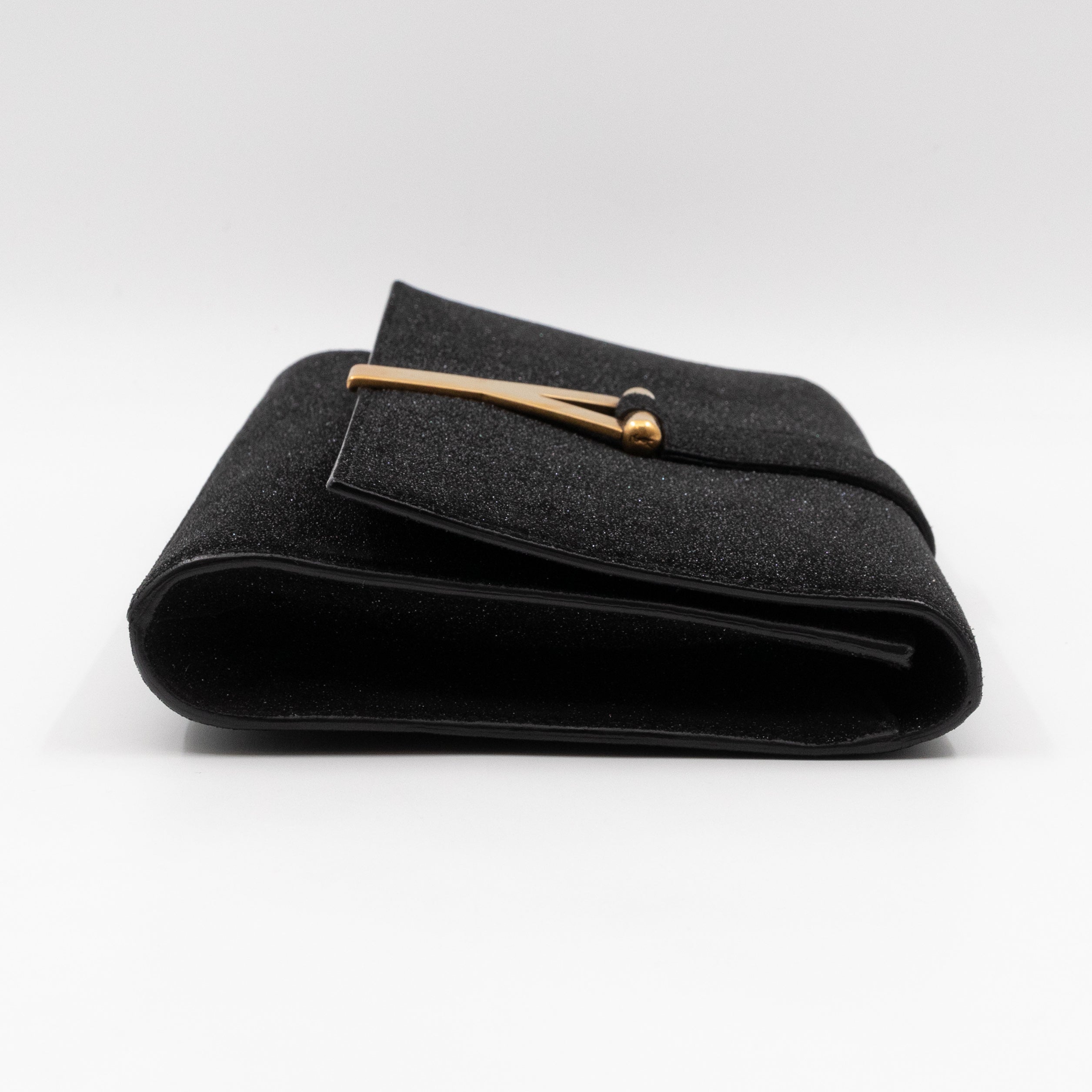 Chyc Ligne Y Clutch Black Glitter Leather