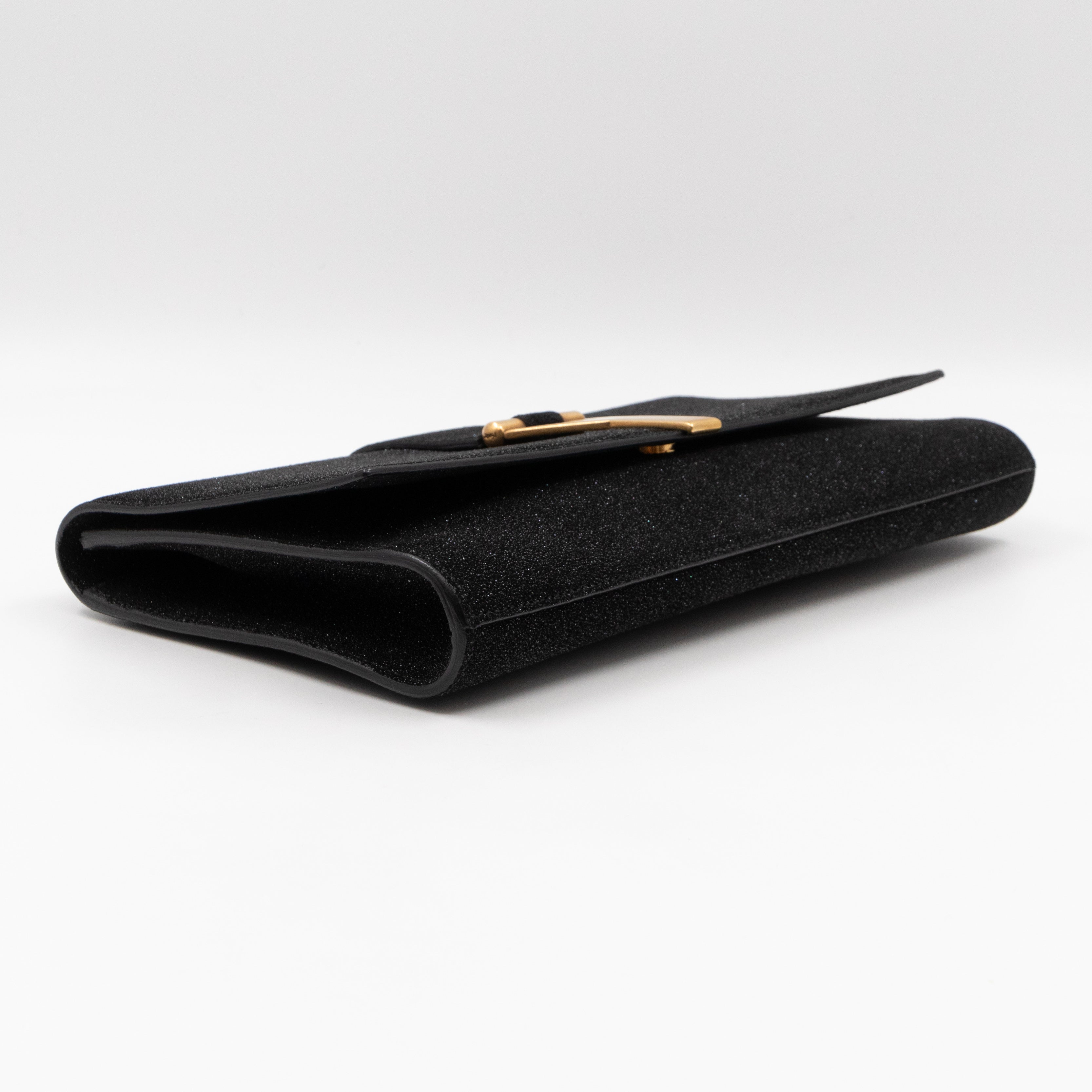 Chyc Ligne Y Clutch Black Glitter Leather