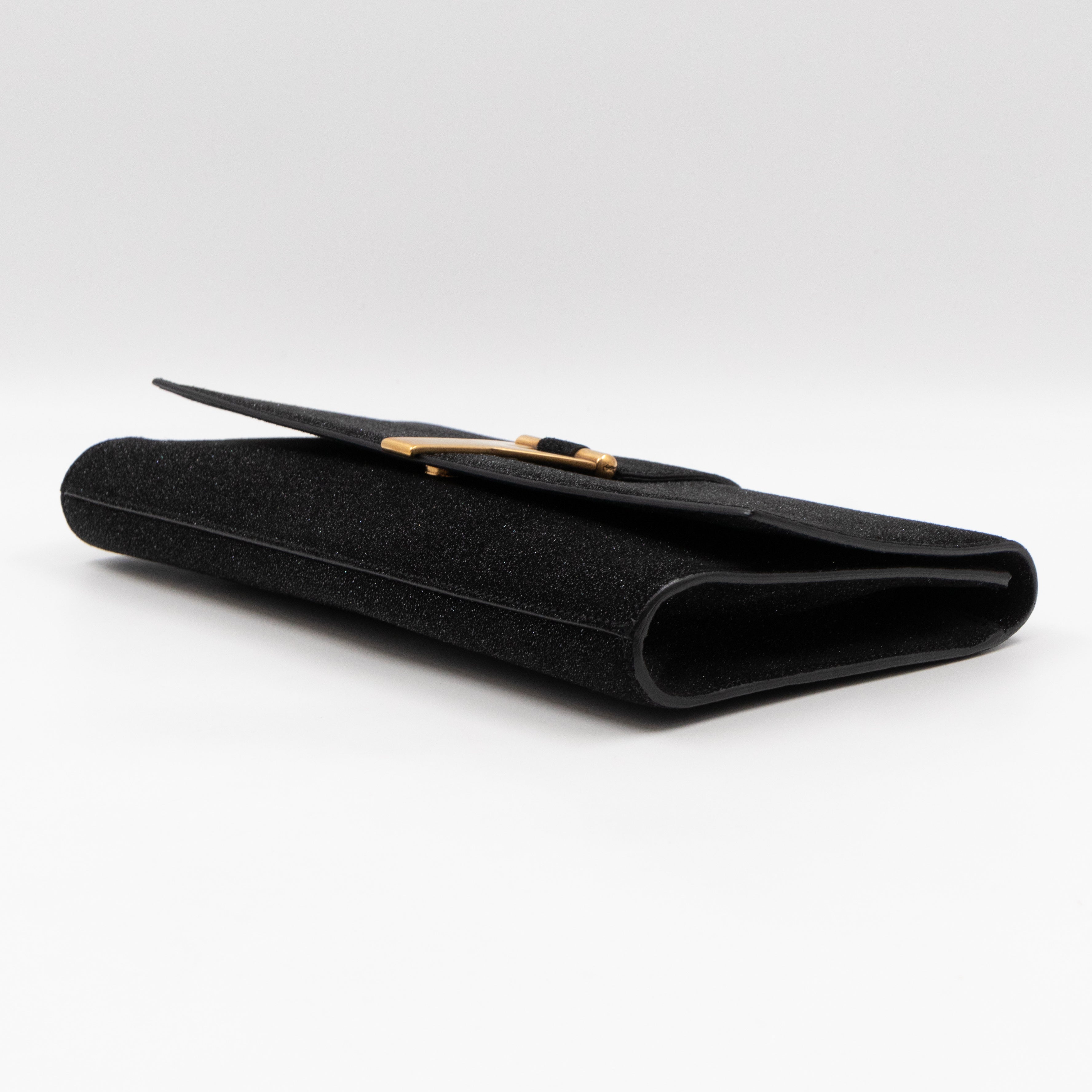 Chyc Ligne Y Clutch Black Glitter Leather