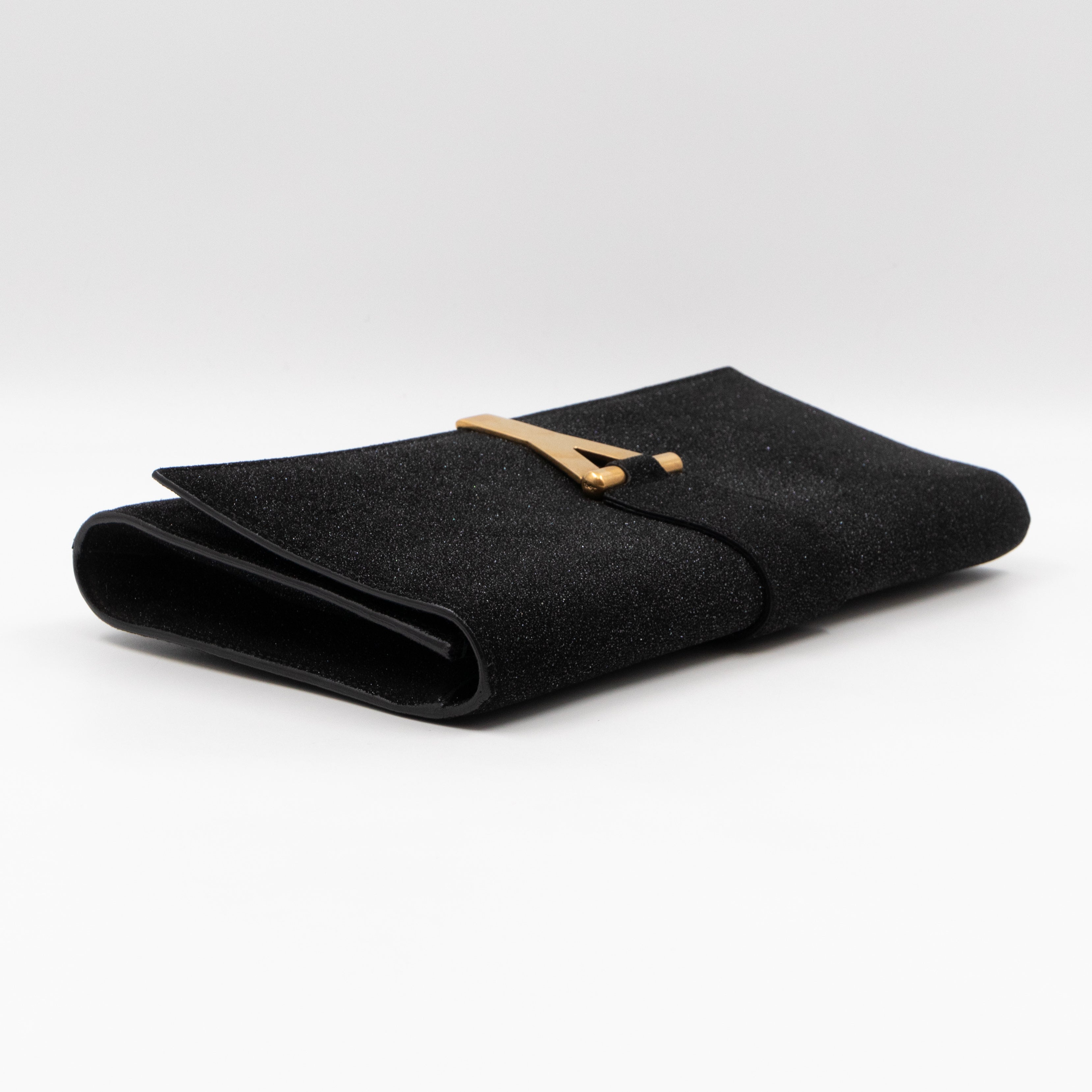 Chyc Ligne Y Clutch Black Glitter Leather