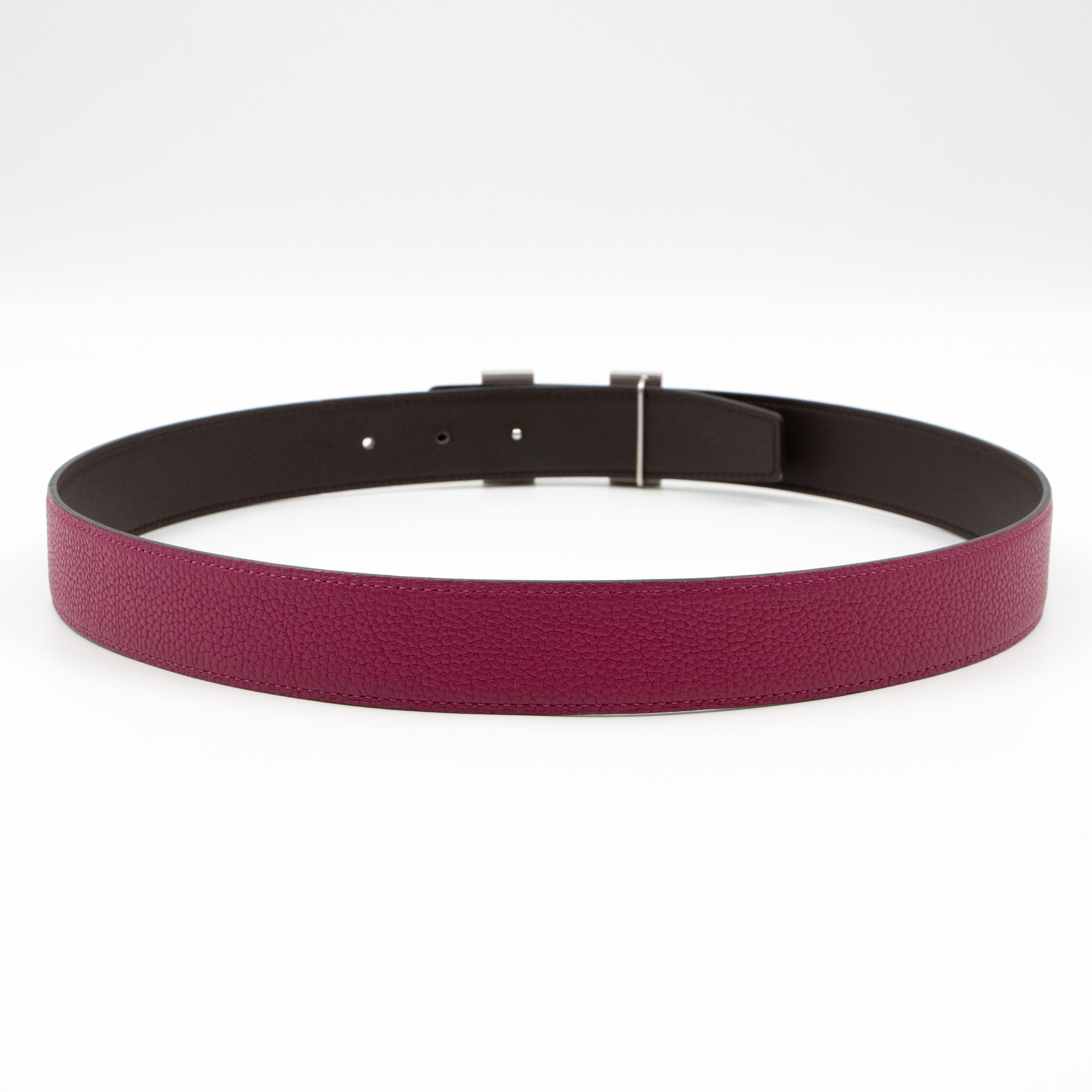 H Buckle & Reversible Purple and Brown Leather Belt 80 cm
