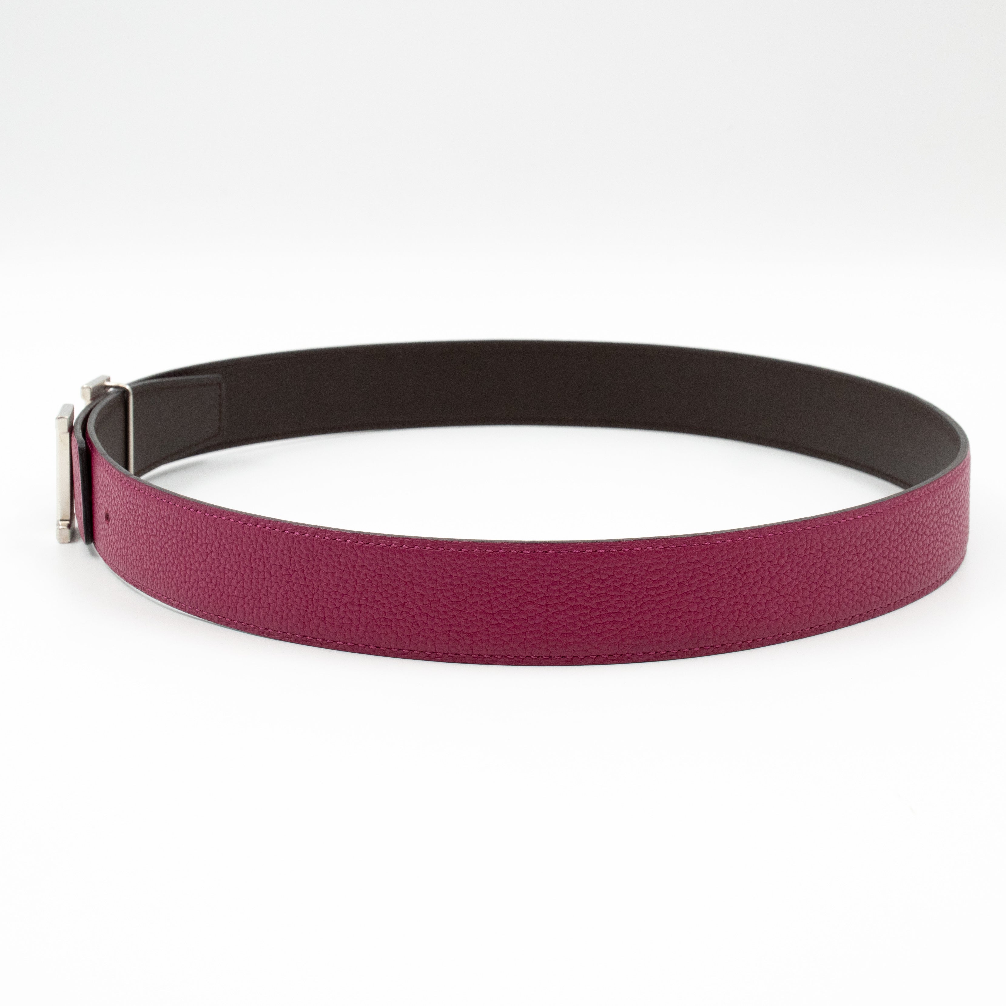 H Buckle & Reversible Purple and Brown Leather Belt 80 cm