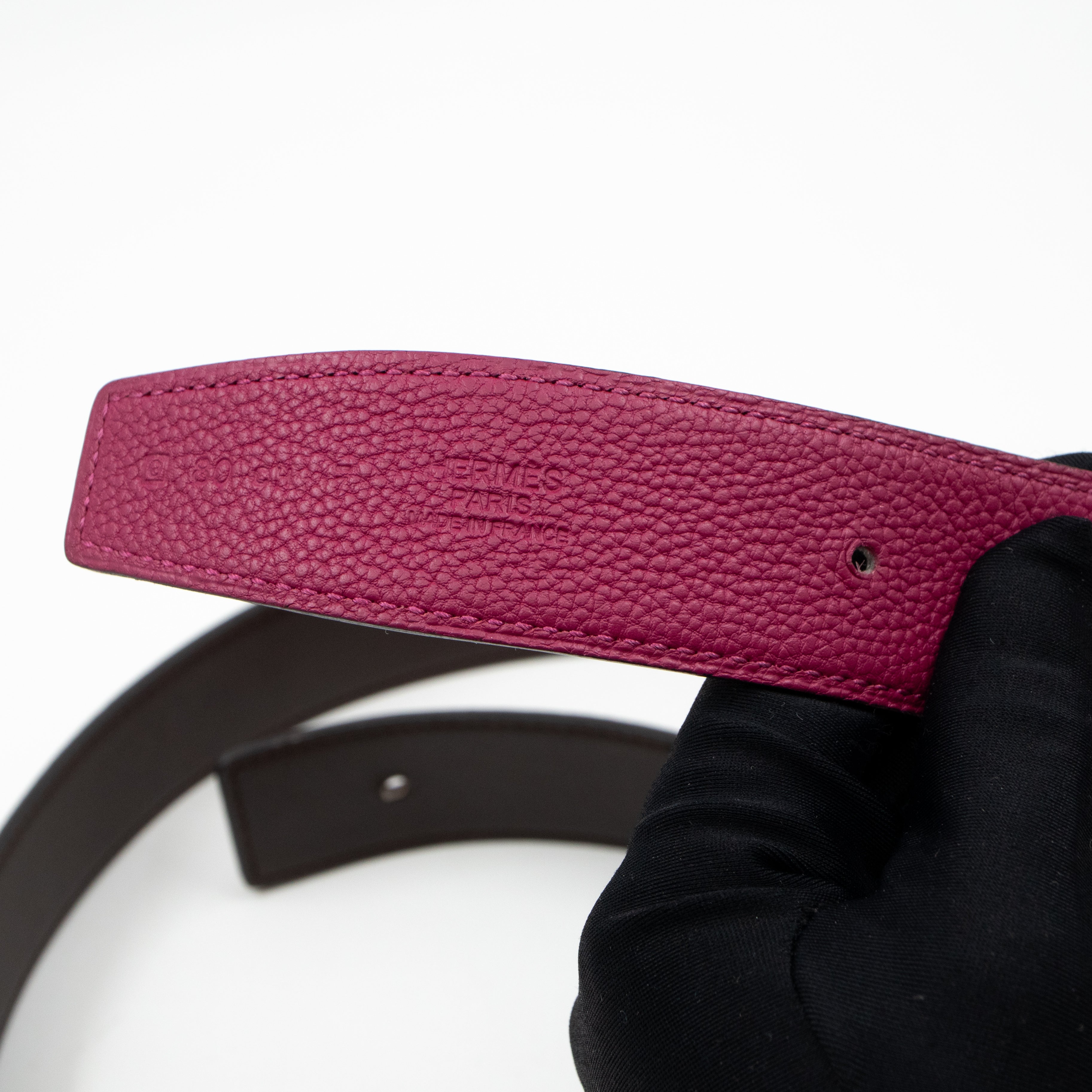 H Buckle & Reversible Purple and Brown Leather Belt 80 cm