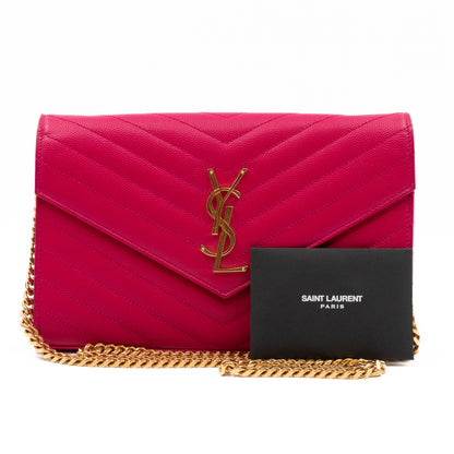 Saint Laurent YSL Classic Cassandre Envelope Chain Wallet Pink