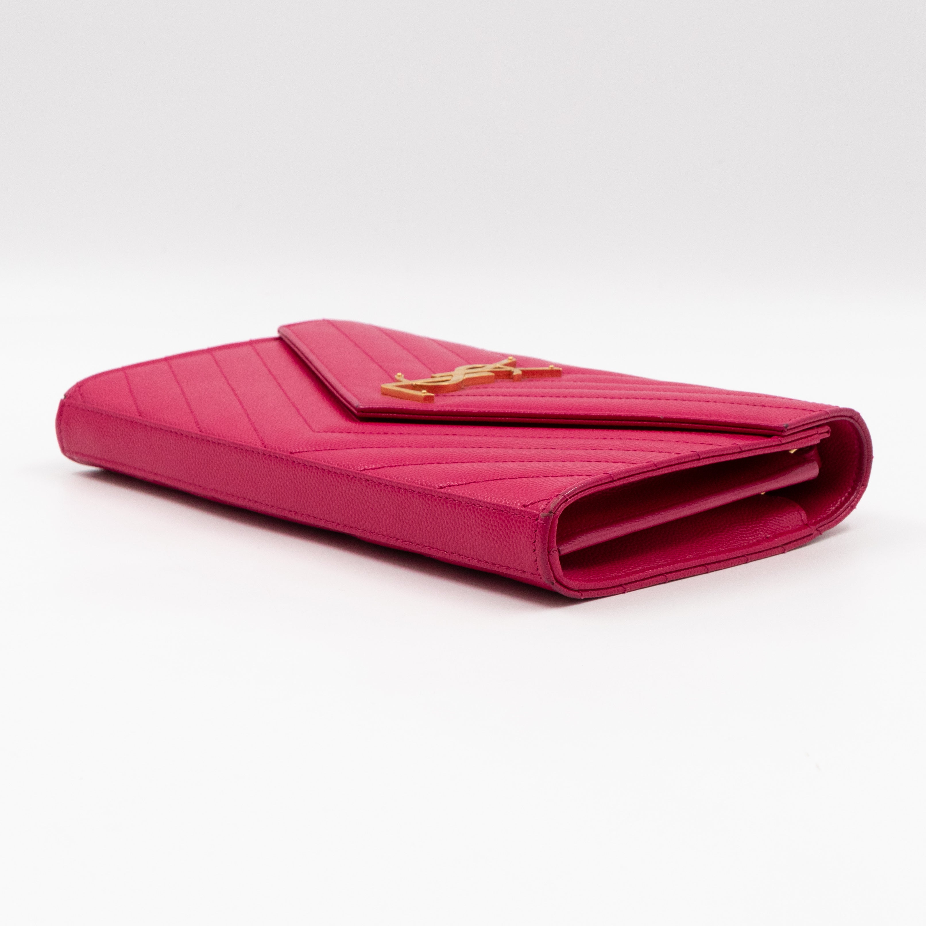 Classic Cassandre Envelope Chain Wallet Pink Grained Leather