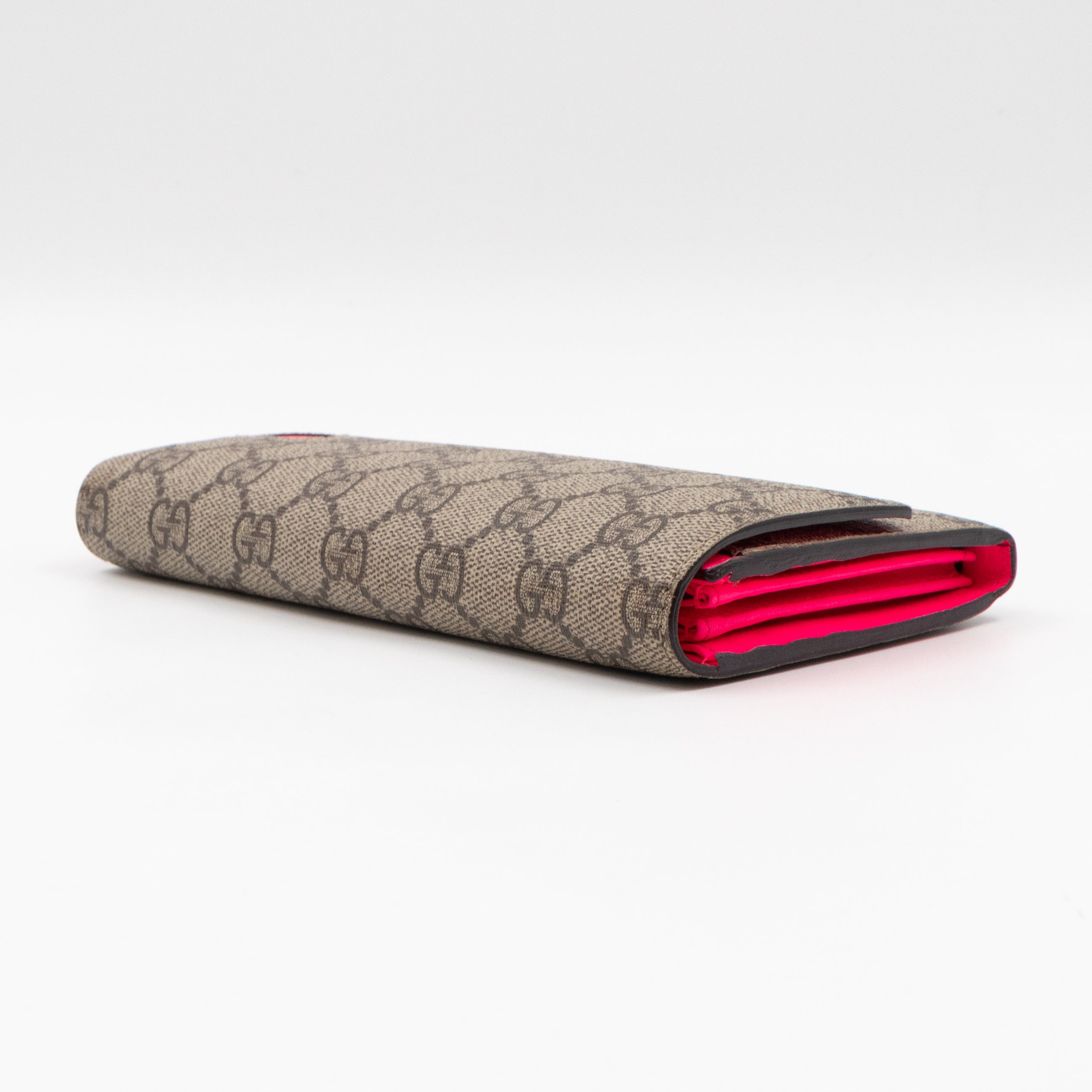 Continental Heart Long Wallet GG Supreme Monogram Neon Pink