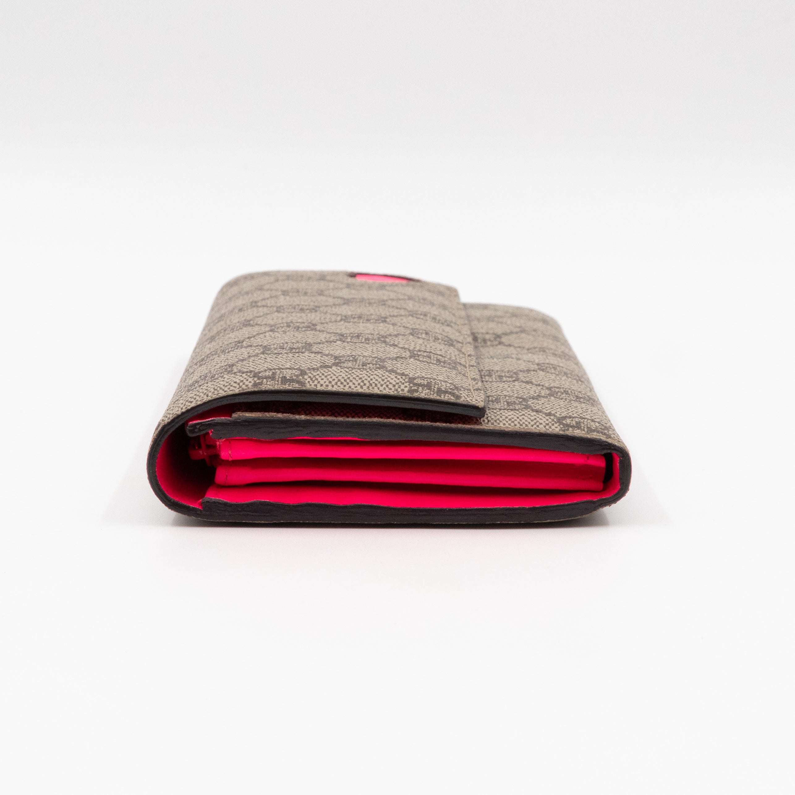 Continental Heart Long Wallet GG Supreme Monogram Neon Pink