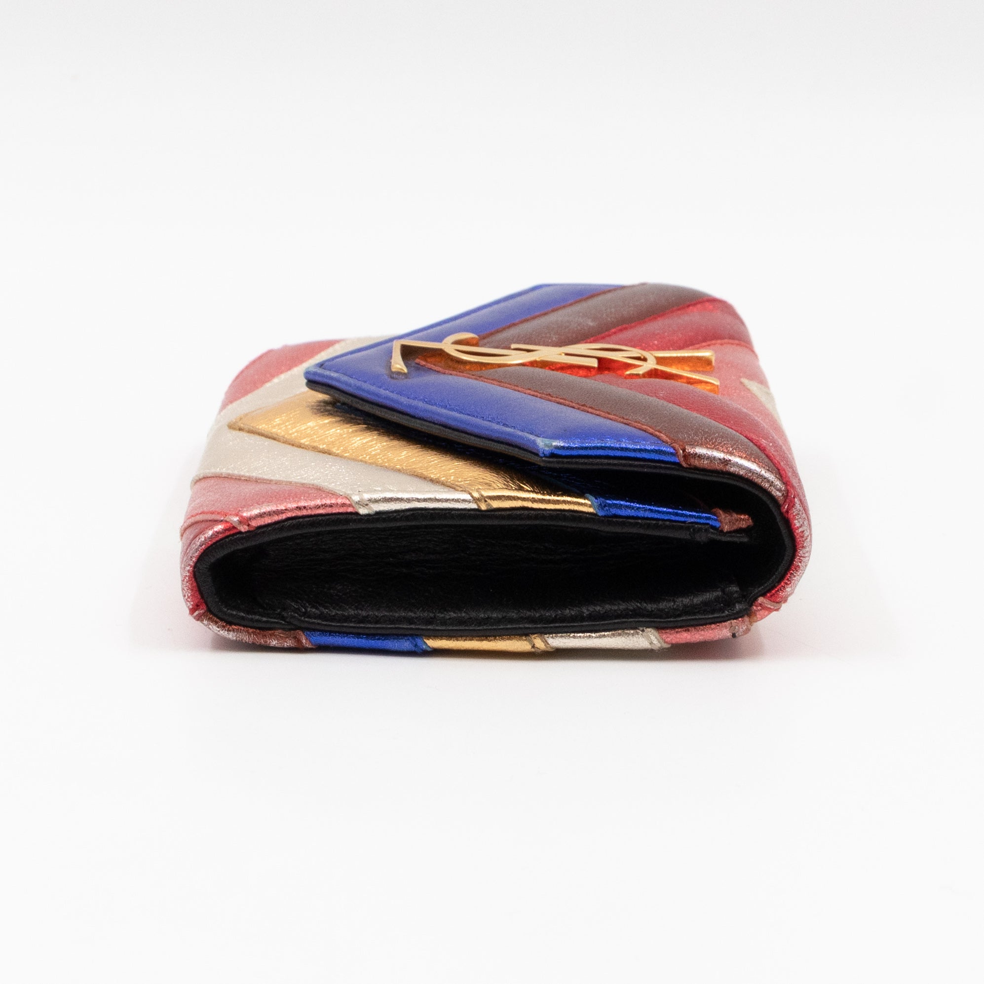 Classic Monogram College Envelope Wallet Metallic Chevron Leather