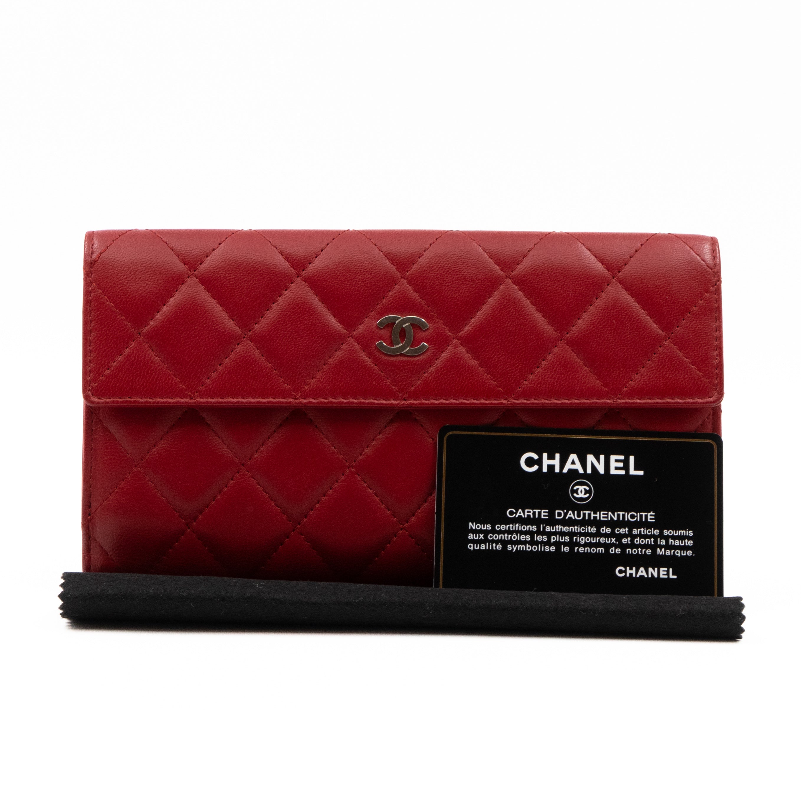 Long Trifold Flap Wallet Red Leather