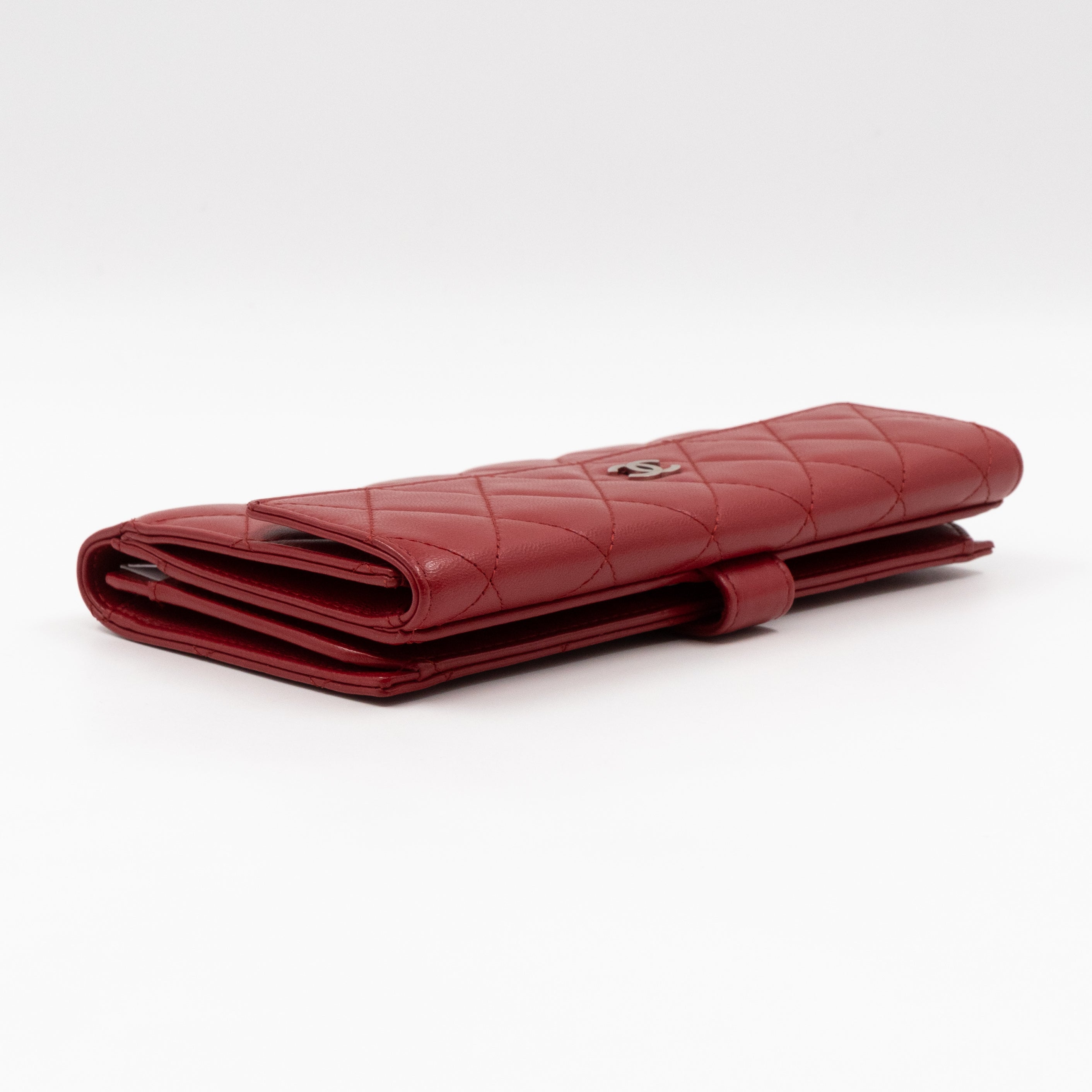 Long Trifold Flap Wallet Red Leather