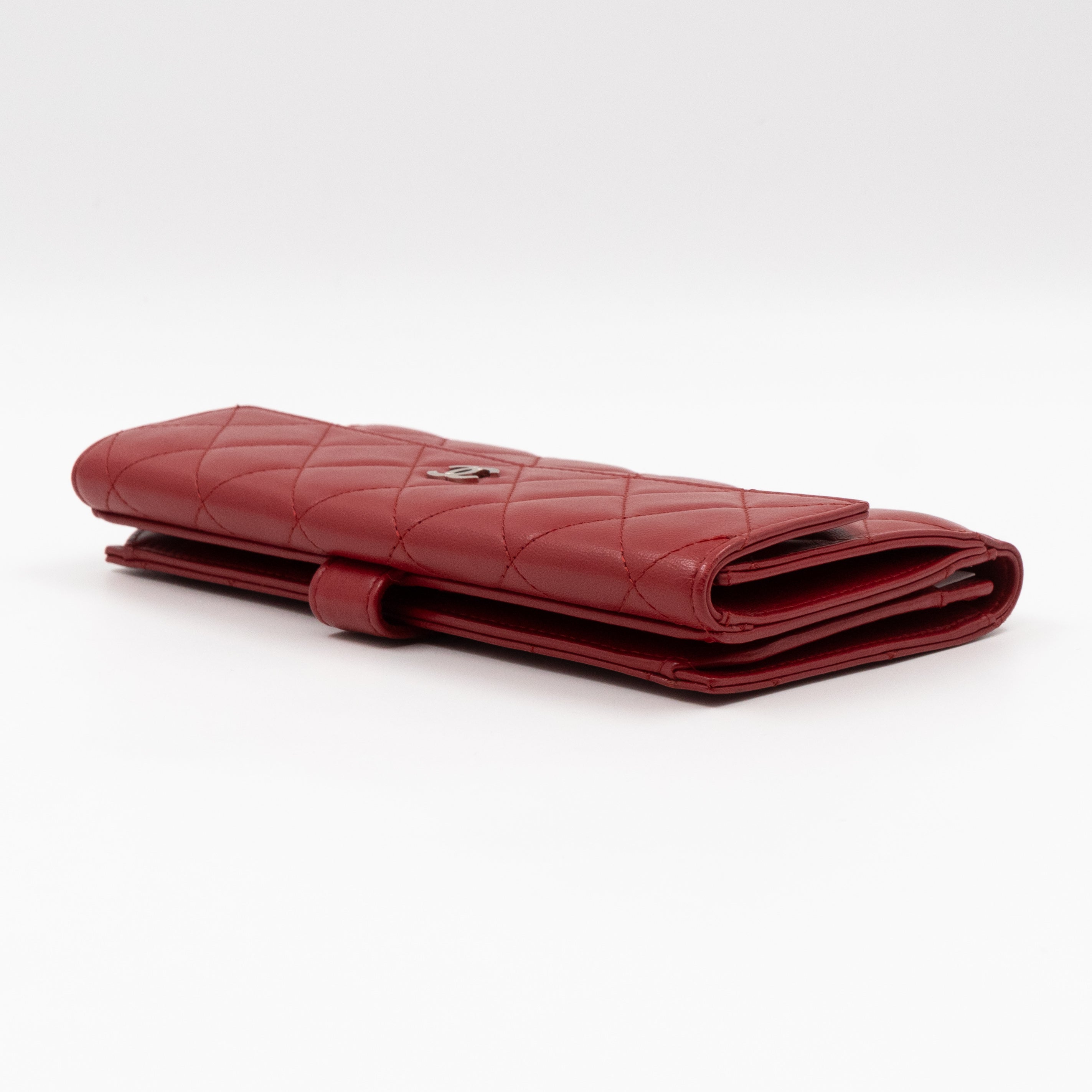 Long Trifold Flap Wallet Red Leather