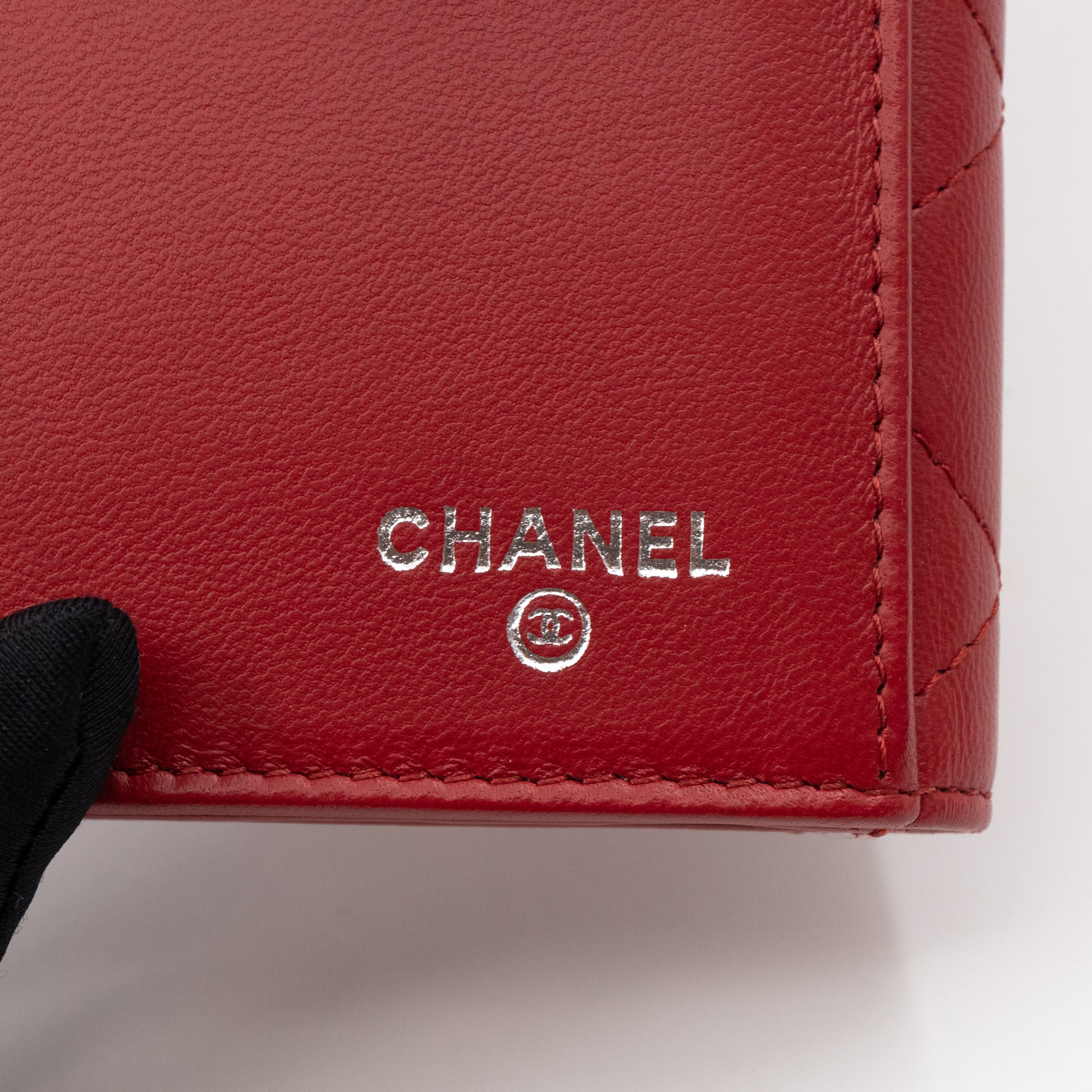 Long Trifold Flap Wallet Red Leather