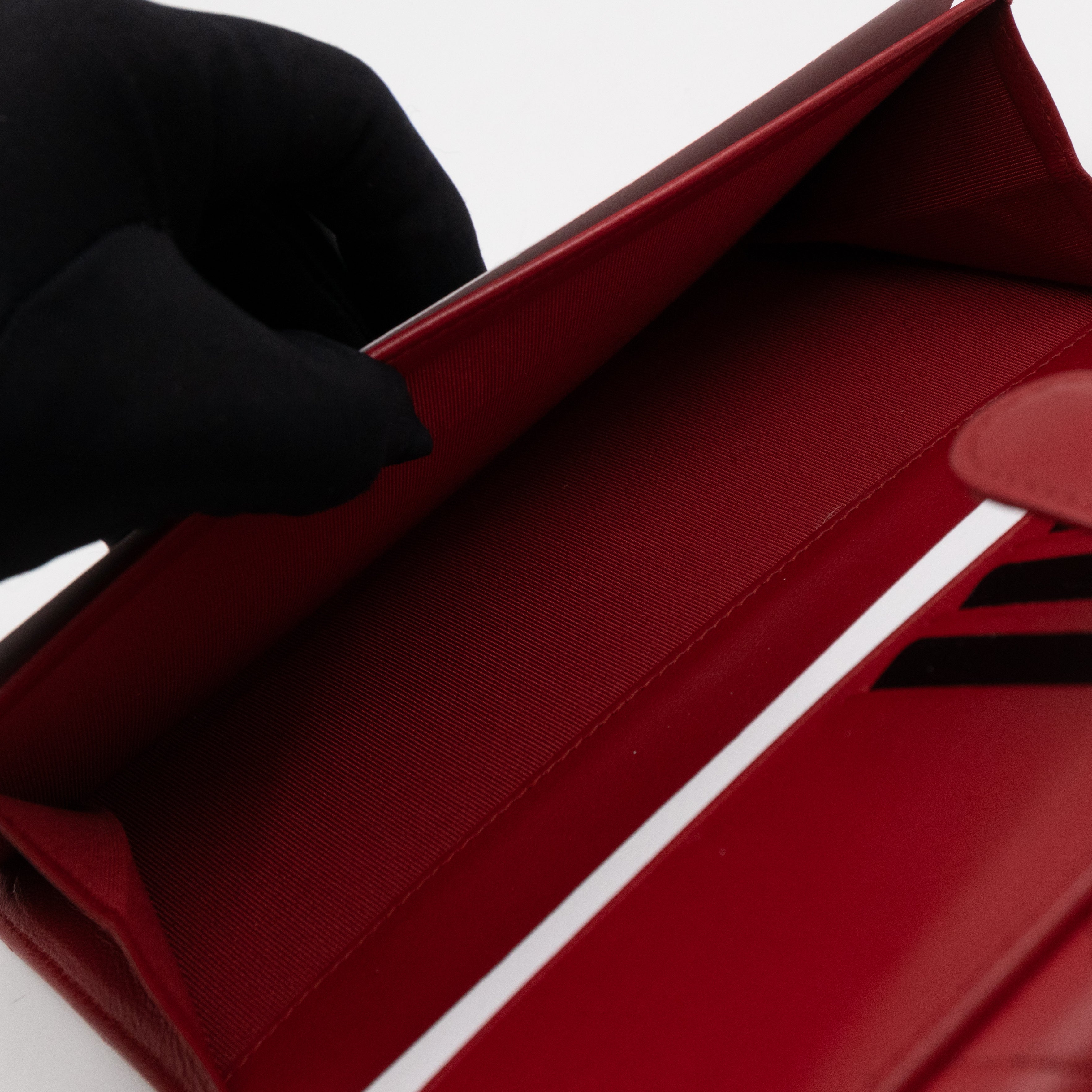 Long Trifold Flap Wallet Red Leather