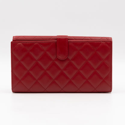 Long Trifold Flap Wallet Red Leather