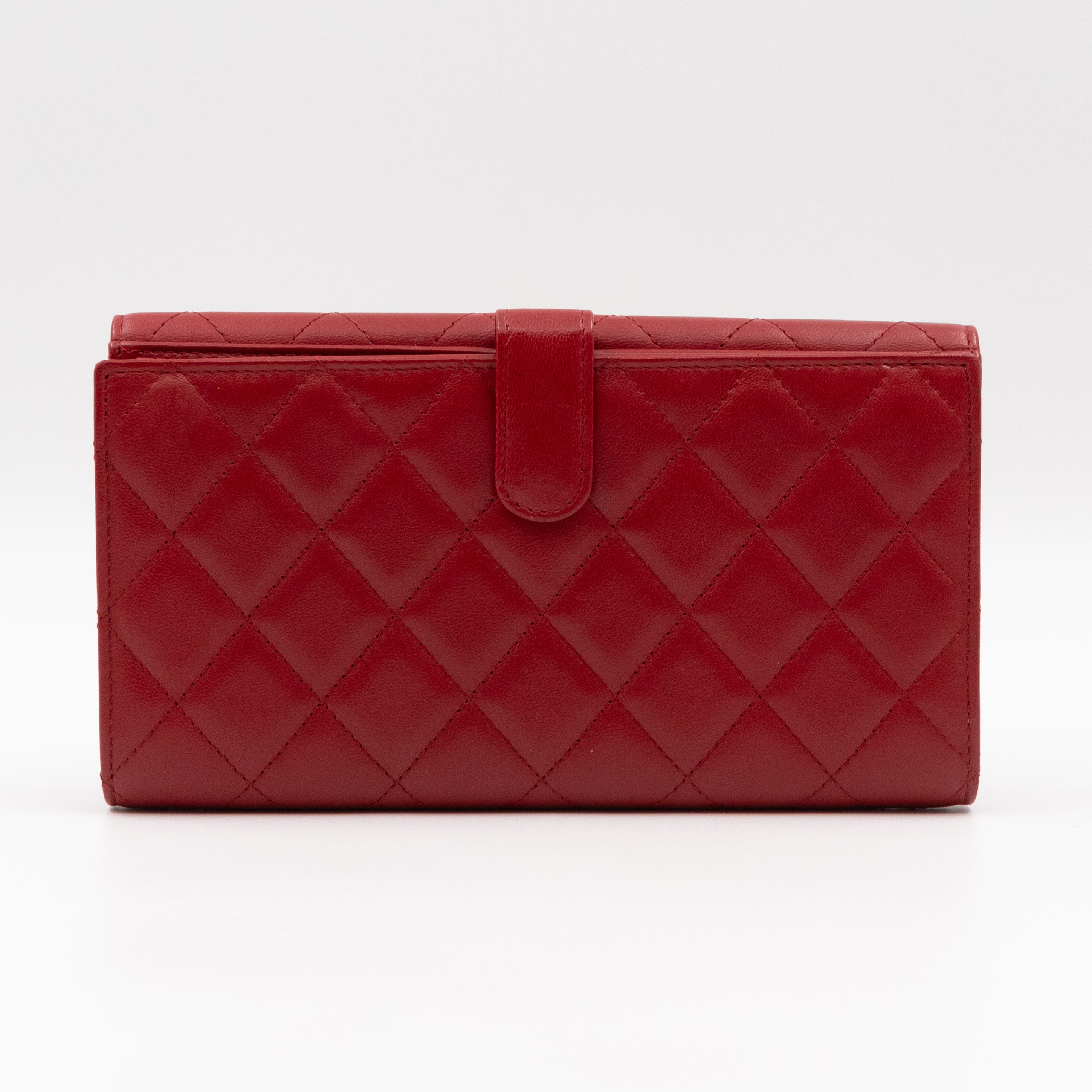 Long Trifold Flap Wallet Red Leather