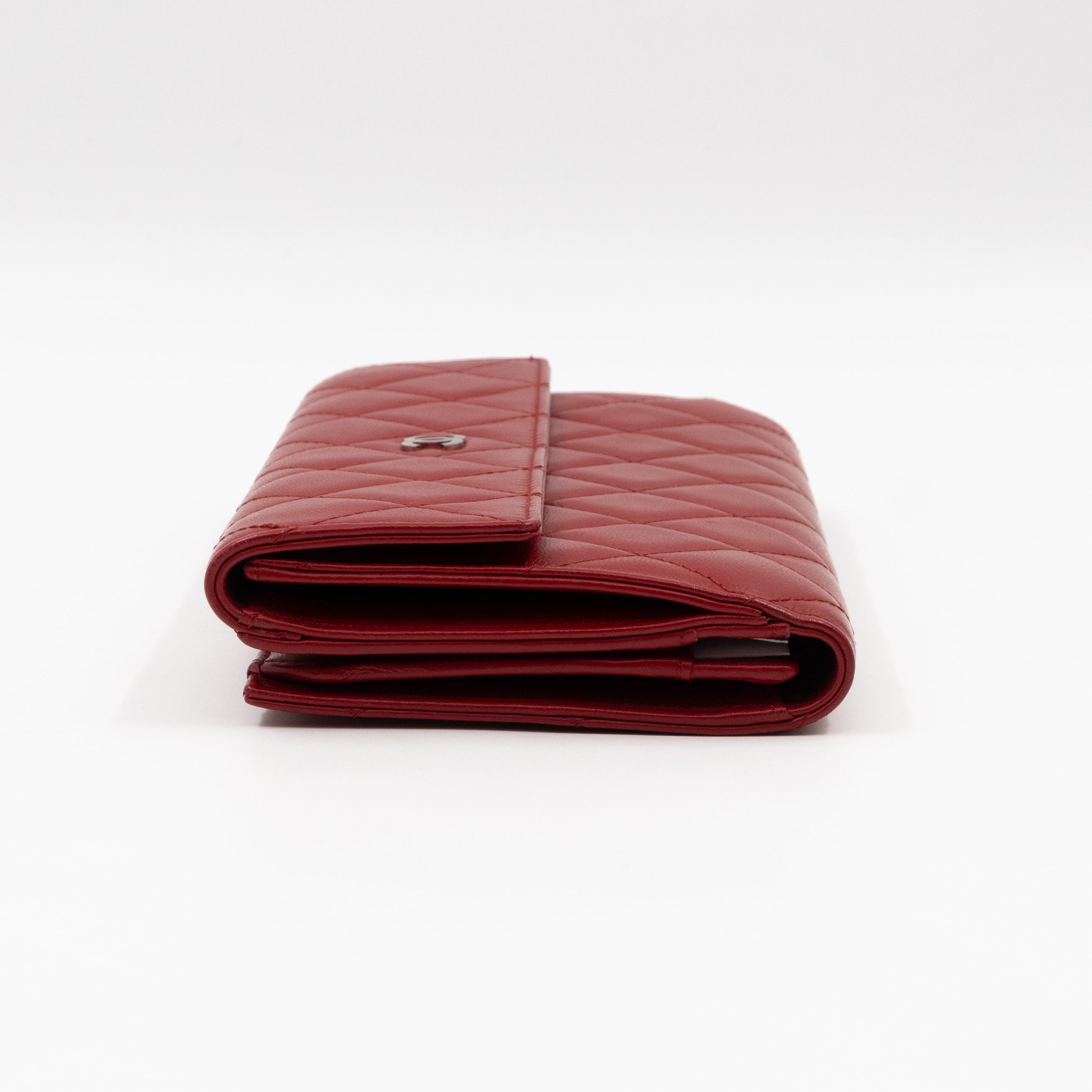 Long Trifold Flap Wallet Red Leather
