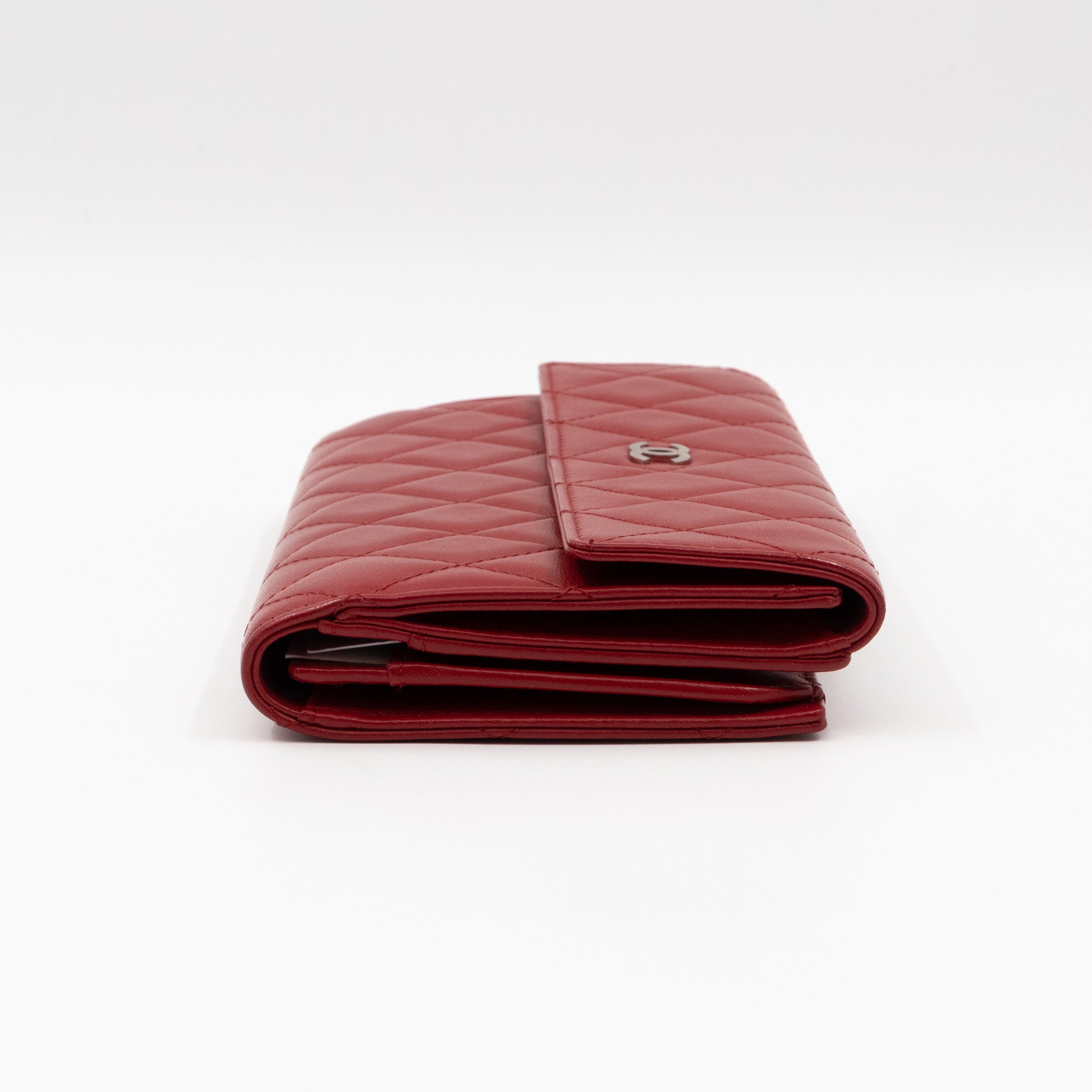 Long Trifold Flap Wallet Red Leather