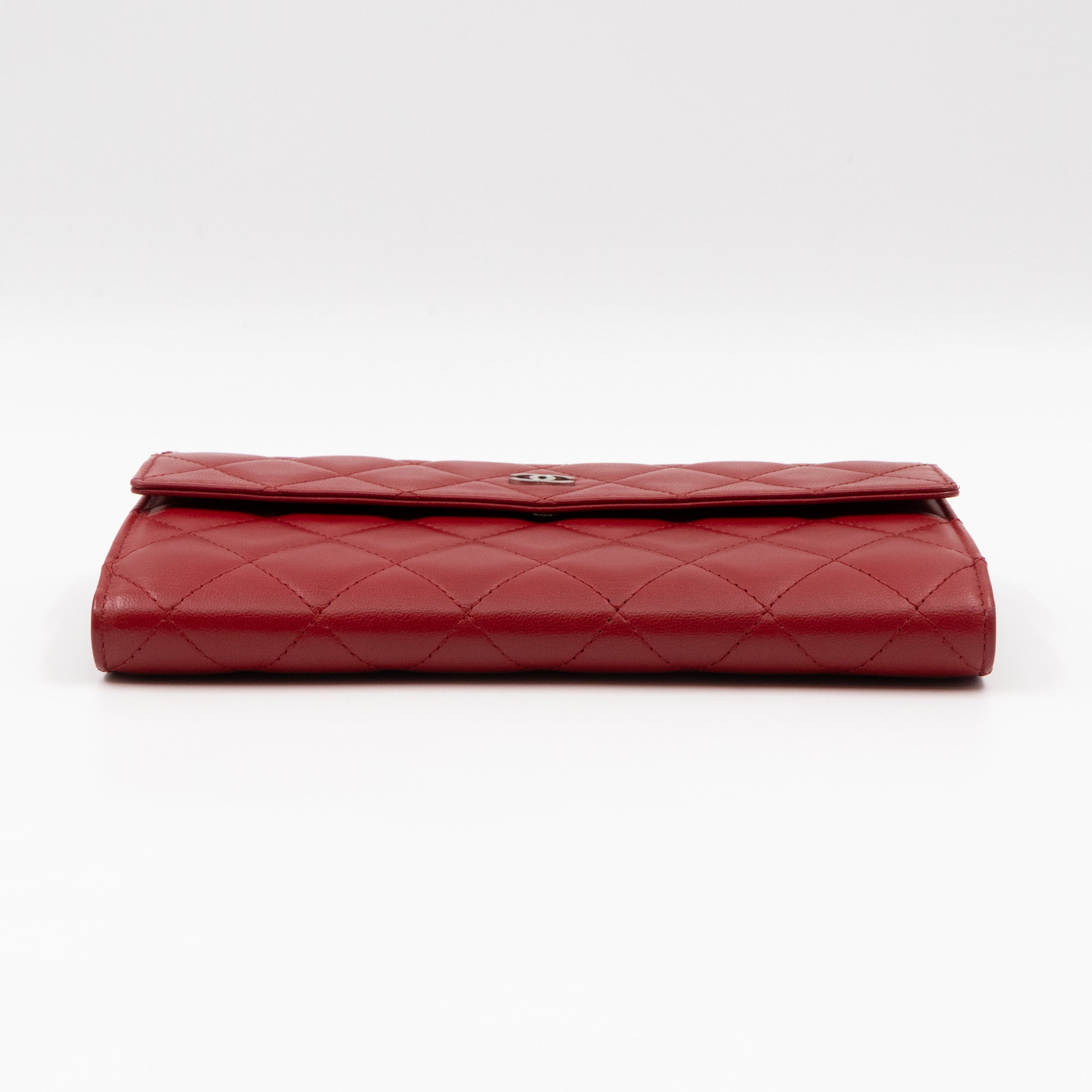 Long Trifold Flap Wallet Red Leather
