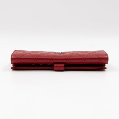 Long Trifold Flap Wallet Red Leather