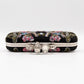 Long Skull Knuckle Clutch Black Silk Floral Embroidery