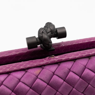Knot Clutch Purple Satin Intrecciato Python Edge