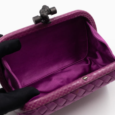 Knot Clutch Purple Satin Intrecciato Python Edge