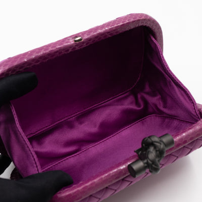 Knot Clutch Purple Satin Intrecciato Python Edge
