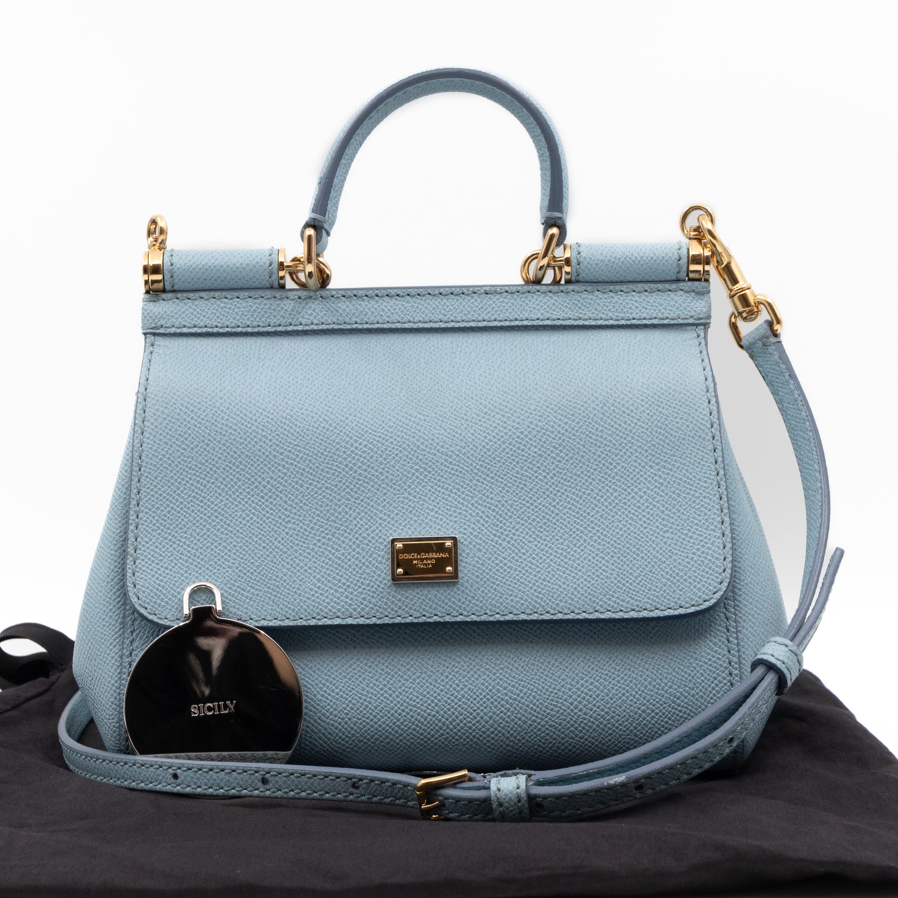 Sicily Small Dauphine Leather Light Blue
