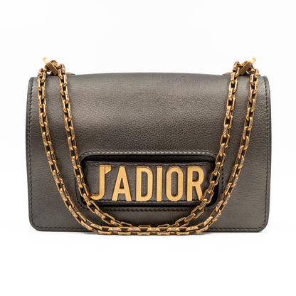 Christian Dior J'Adior Flap Bag Medium Metallic Gray Leather Gold