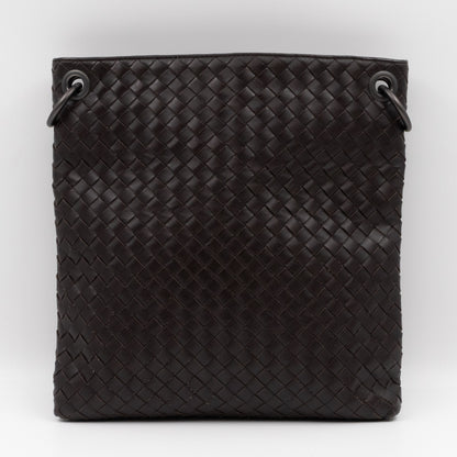 Flat Messenger Bag Intrecciato Dark Brown Leather