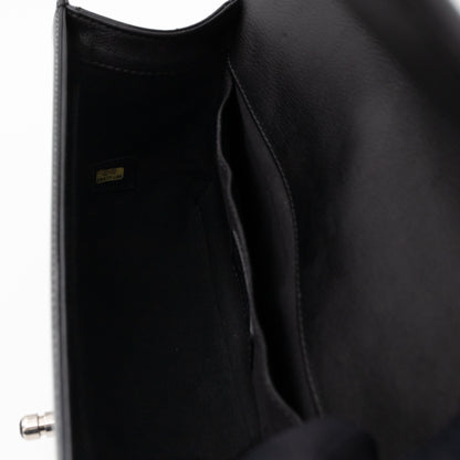 Boy Bag Old Medium Black Patent Leather with Plexiglass Lock