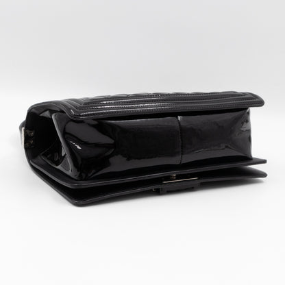 Boy Bag Old Medium Black Patent Leather with Plexiglass Lock