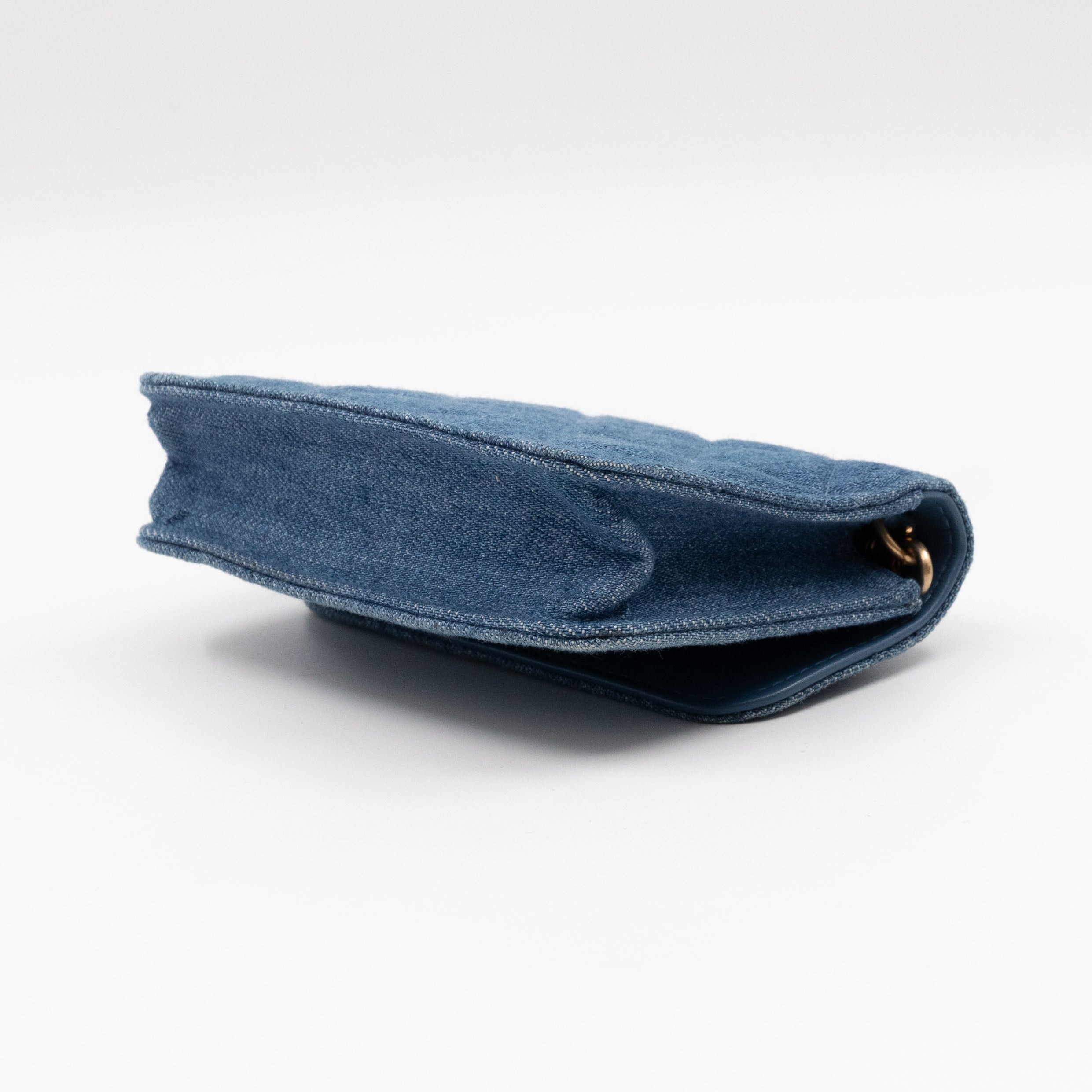 Denim Clutch With Chain Blue Canvas