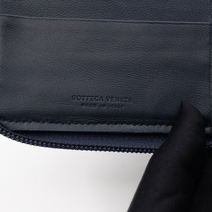 Zip Around Small Wallet Navy Intrecciato Leather