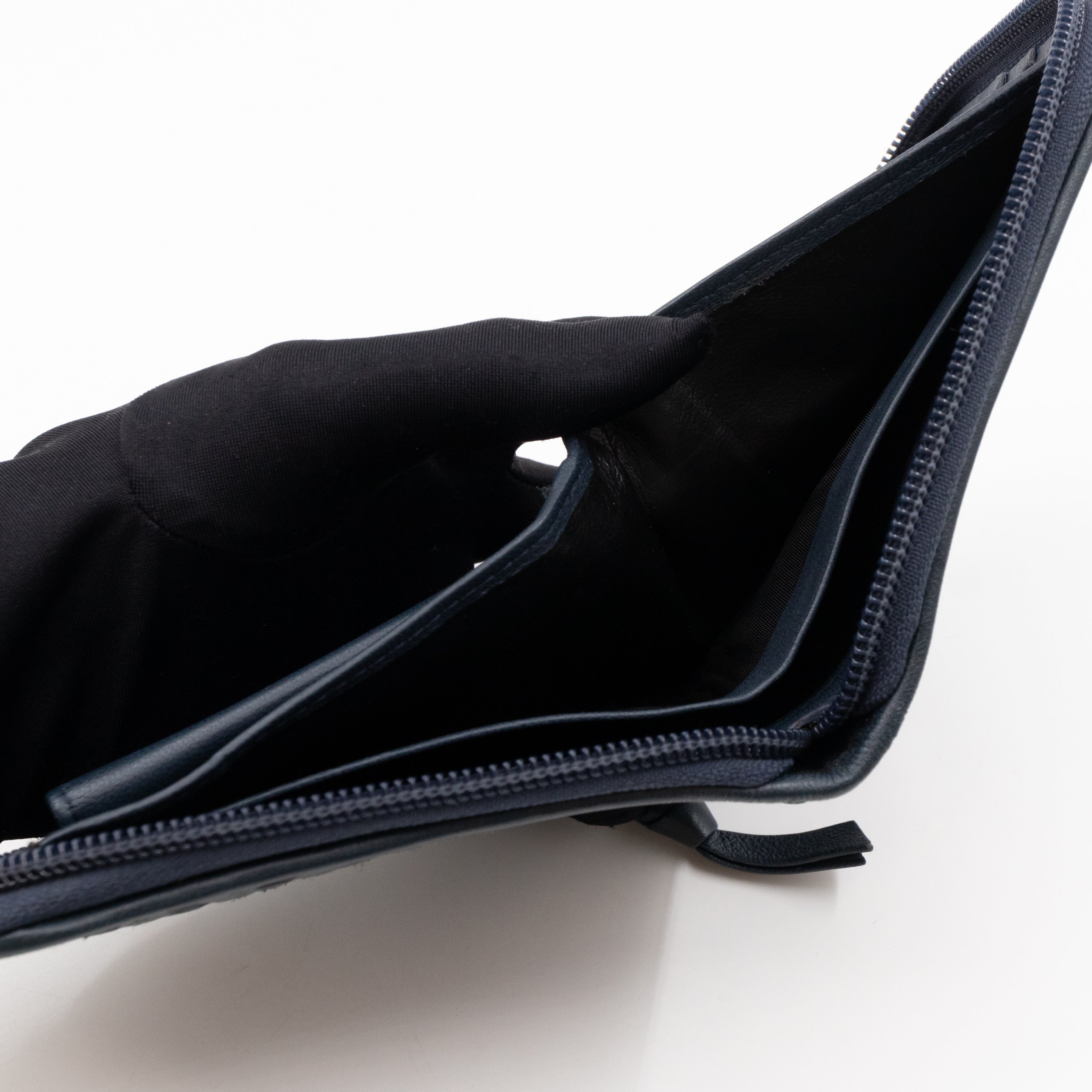 Zip Around Small Wallet Navy Intrecciato Leather