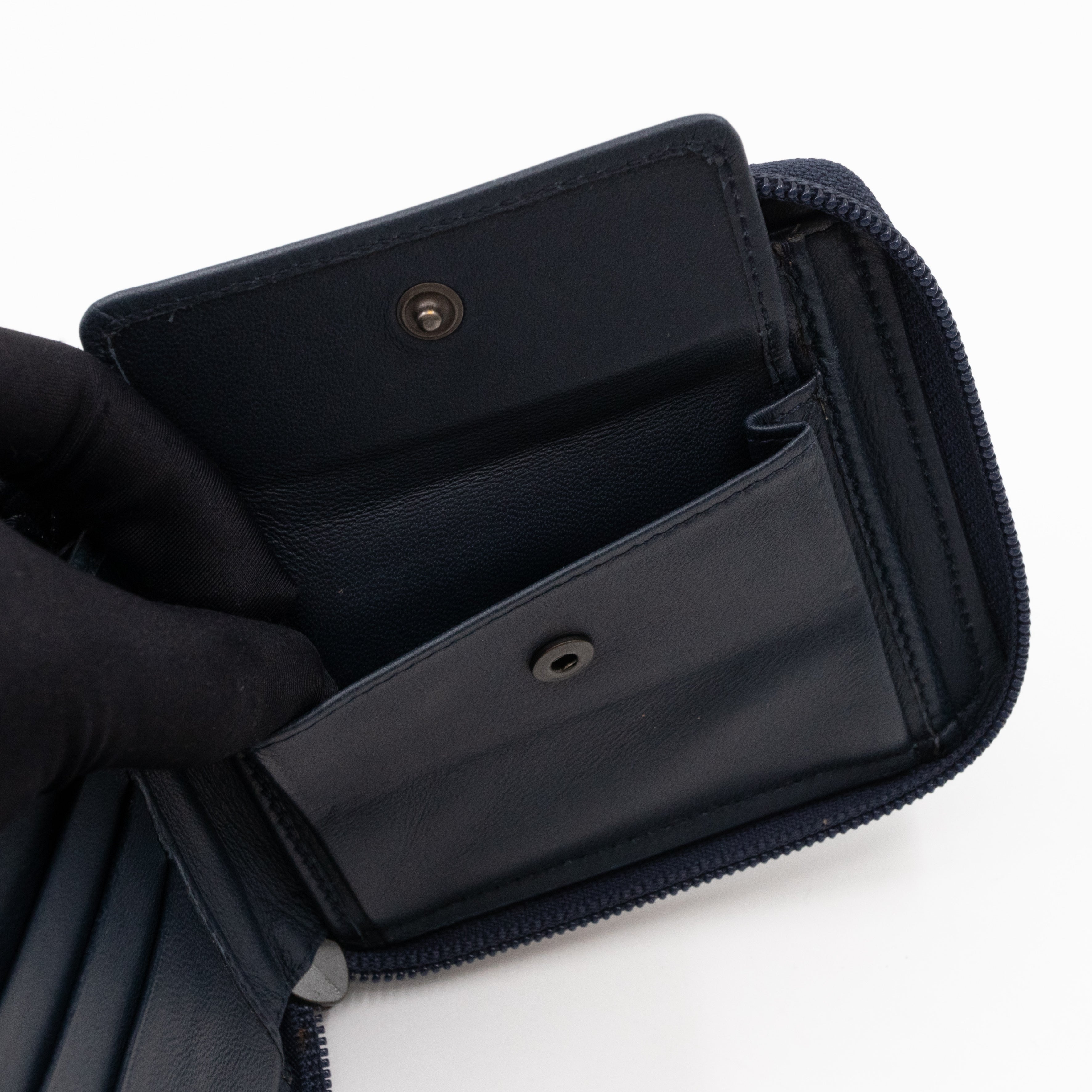 Zip Around Small Wallet Navy Intrecciato Leather