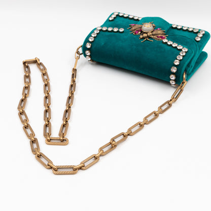 Broadway Mini Bee Pearly Crystal Embellished Shoulder Bag Turquoise Velvet