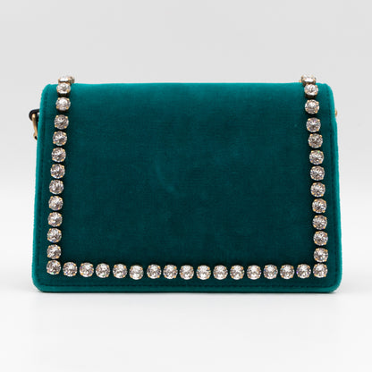 Broadway Mini Bee Pearly Crystal Embellished Shoulder Bag Turquoise Velvet