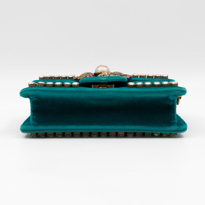 Broadway Mini Bee Pearly Crystal Embellished Shoulder Bag Turquoise Velvet