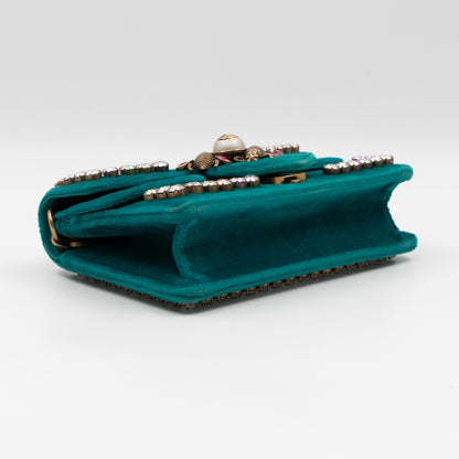 Broadway Mini Bee Pearly Crystal Embellished Shoulder Bag Turquoise Velvet