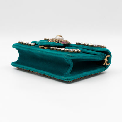 Broadway Mini Bee Pearly Crystal Embellished Shoulder Bag Turquoise Velvet