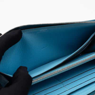Evelyne Long Wallet Blue Leather